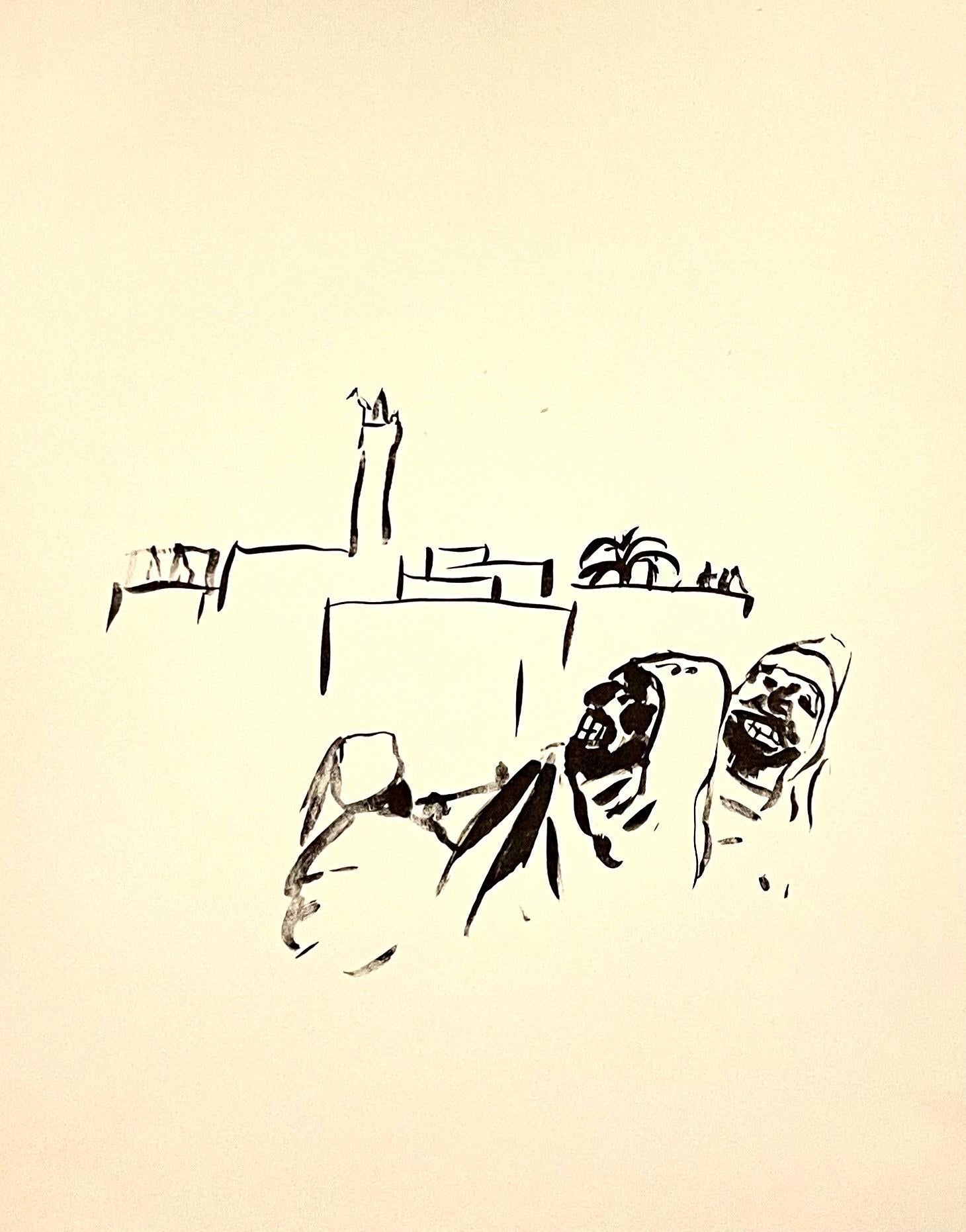
Esto es de un  Carpeta de edición limitada de litografías originales grabadas por Fernand Mourlot en París en 1958 a partir del trabajo realizado en colaboración con Bonnard que comenzó en 1928. 
Una ciudad amurallada con una mezquita con minarete 