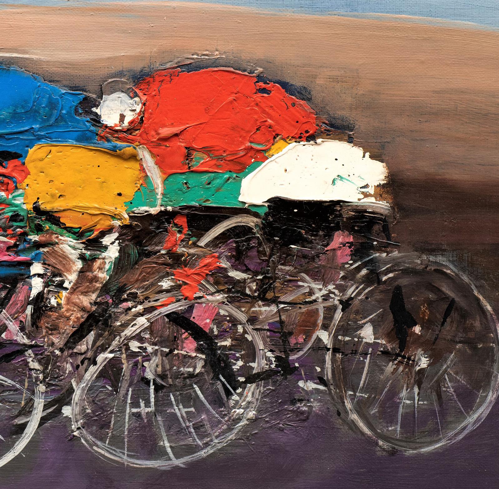 Mid-Century Cyclists- Bike Race; On the Line Bosco #46 (Italy/France, 1909-1993) - Abstract Expressionist Painting by Pierre Bosco