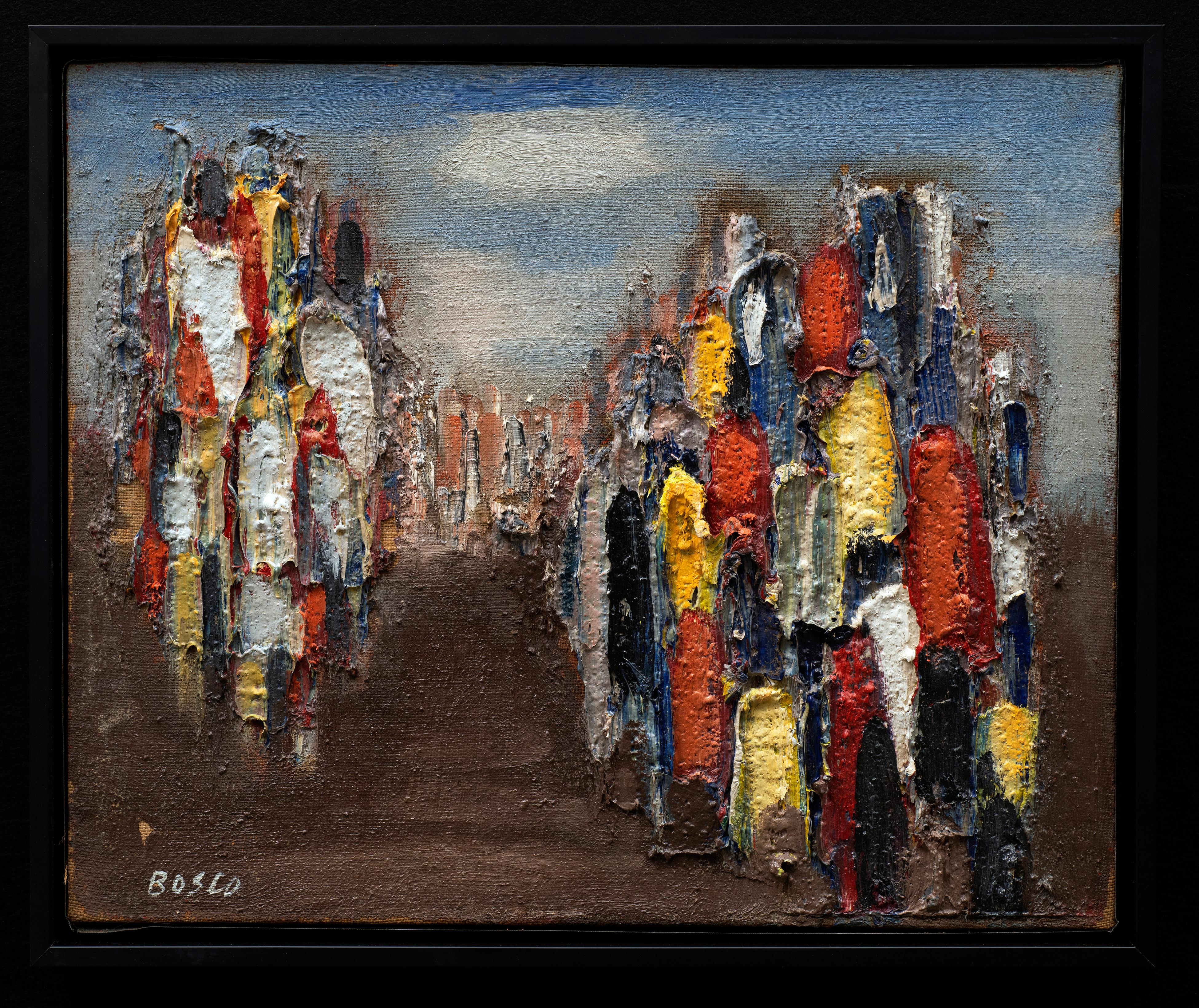 Mid-Century "Les Emigrants" #34
Pierre Bosco (Italie/France, 1909-1993)
Huile sur toile
19 1/2 x 16 1/4 pouces, taille du cadre

" L'art sauvage de Bosco porte sa rudesse et son mystère. C'est un art d'expression pure qui n'est pas fait pour plaire,