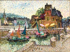 "Honfleur La Lieutenance" Pointillistic Marine Landscape Oil Painting on Canvas