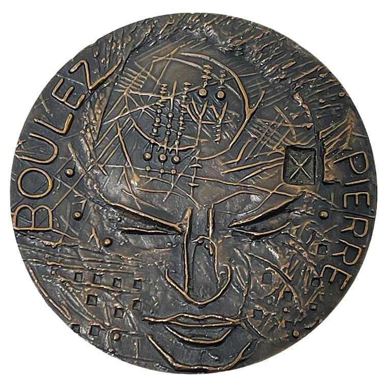 PIERRE BOULEZ, médaillon en bronze en relief de H.G. Adam, 1967 en vente