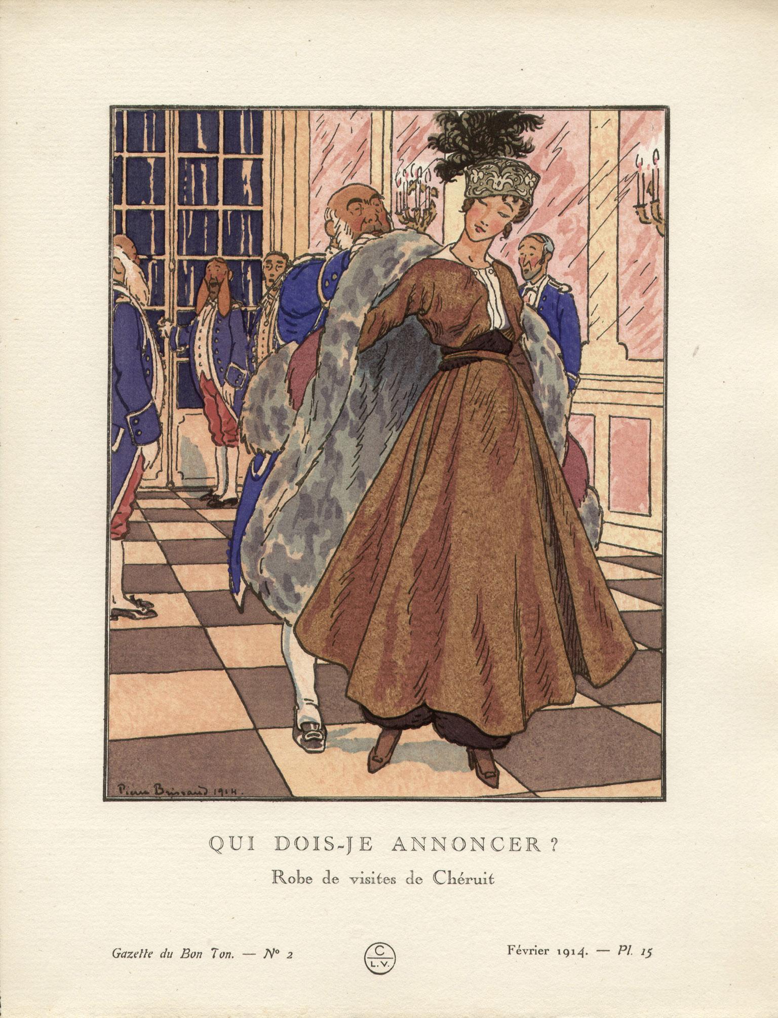 Qui dois-je annoncer ? French Art Deco Gazette du Bon Ton Fashion Plate, 1914