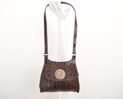 Pierre Cardin 1960'S Brown Crocodile Skin Pouch Pochette Shoulder Bag