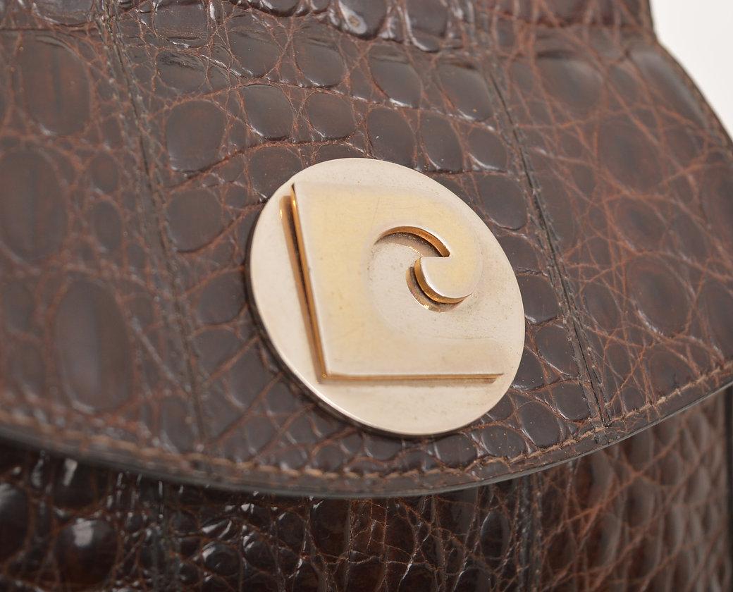 Women's or Men's Pierre Cardin 1960'S Brown Crocodile Skin Pouch Pochette Shoulder Bag For Sale