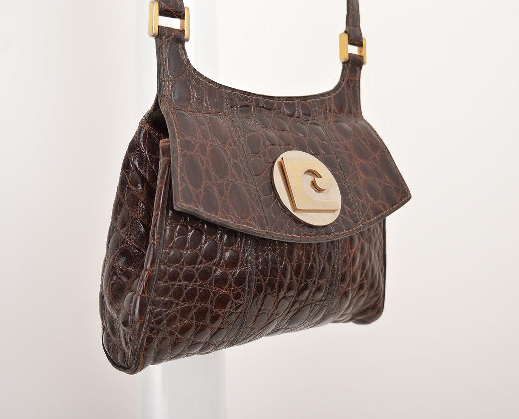 Pierre Cardin 1960'S Brown Crocodile Skin Pouch Pochette Shoulder Bag For Sale 1