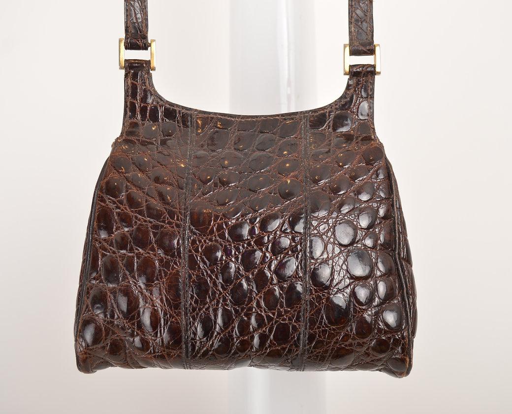 Pierre Cardin 1960'S Brown Crocodile Skin Pouch Pochette Shoulder Bag For Sale 3