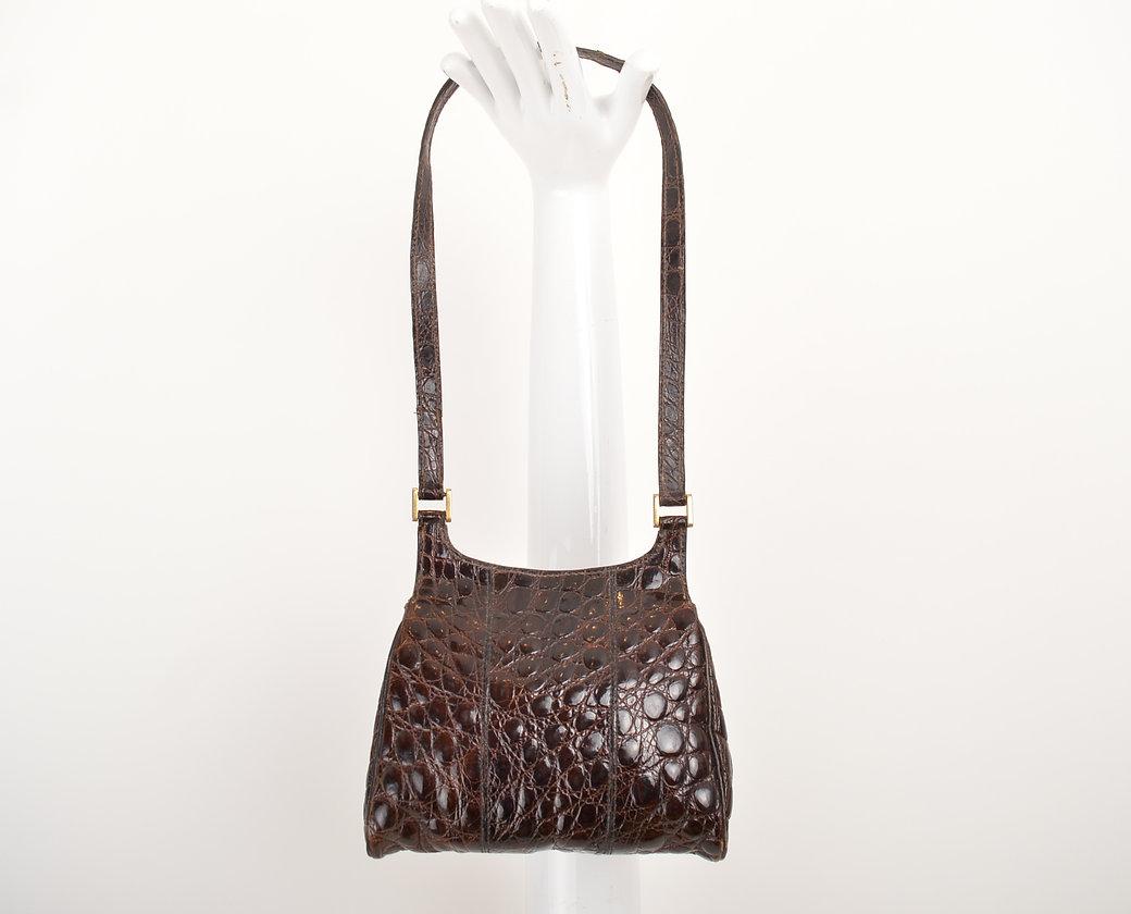 Pierre Cardin 1960'S Brown Crocodile Skin Pouch Pochette Shoulder Bag For Sale 4