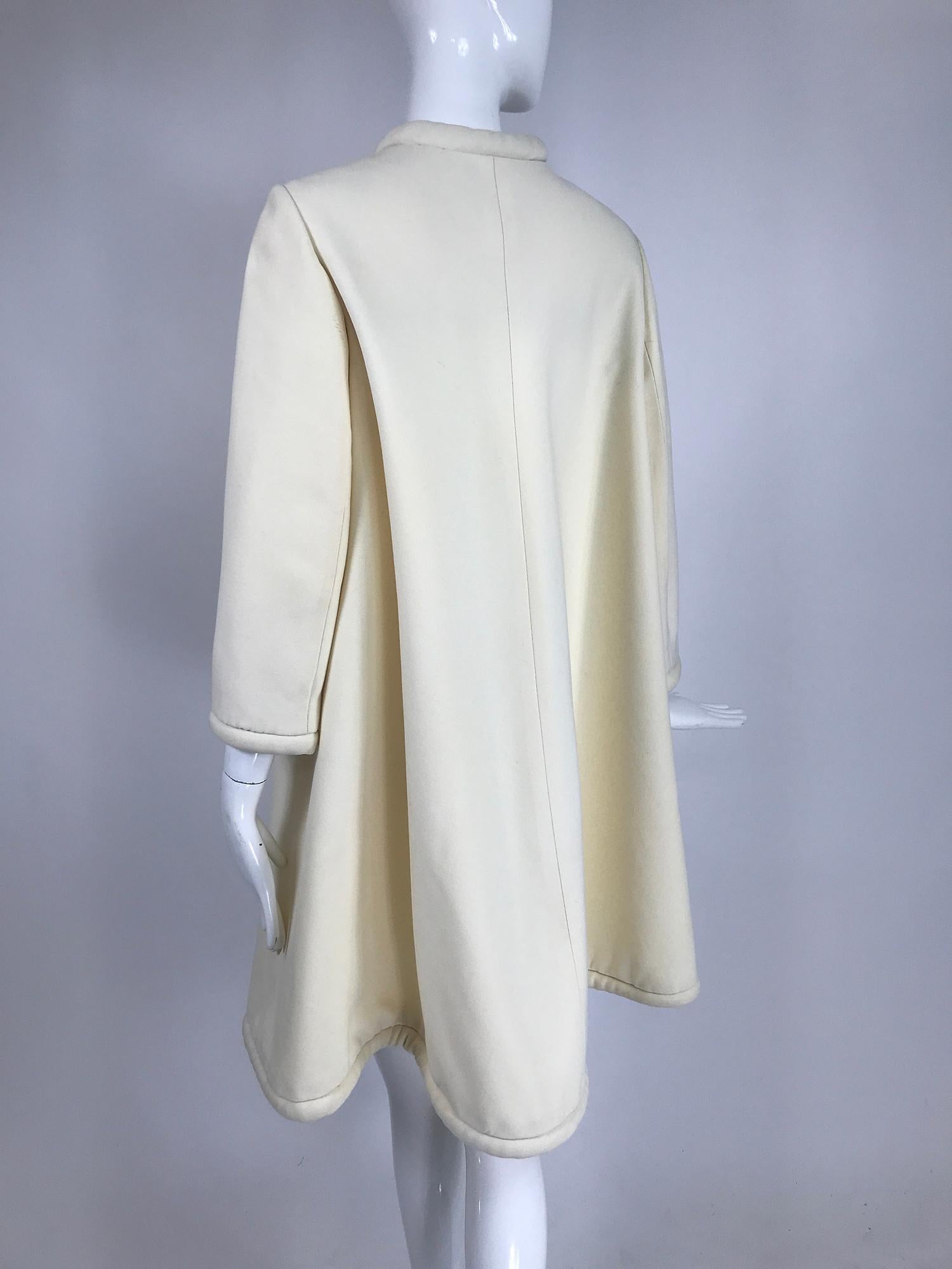 Gray Pierre Cardin 1960s Off White Wool Coat with Metal Toggle Clasps Circle Pocket For Sale