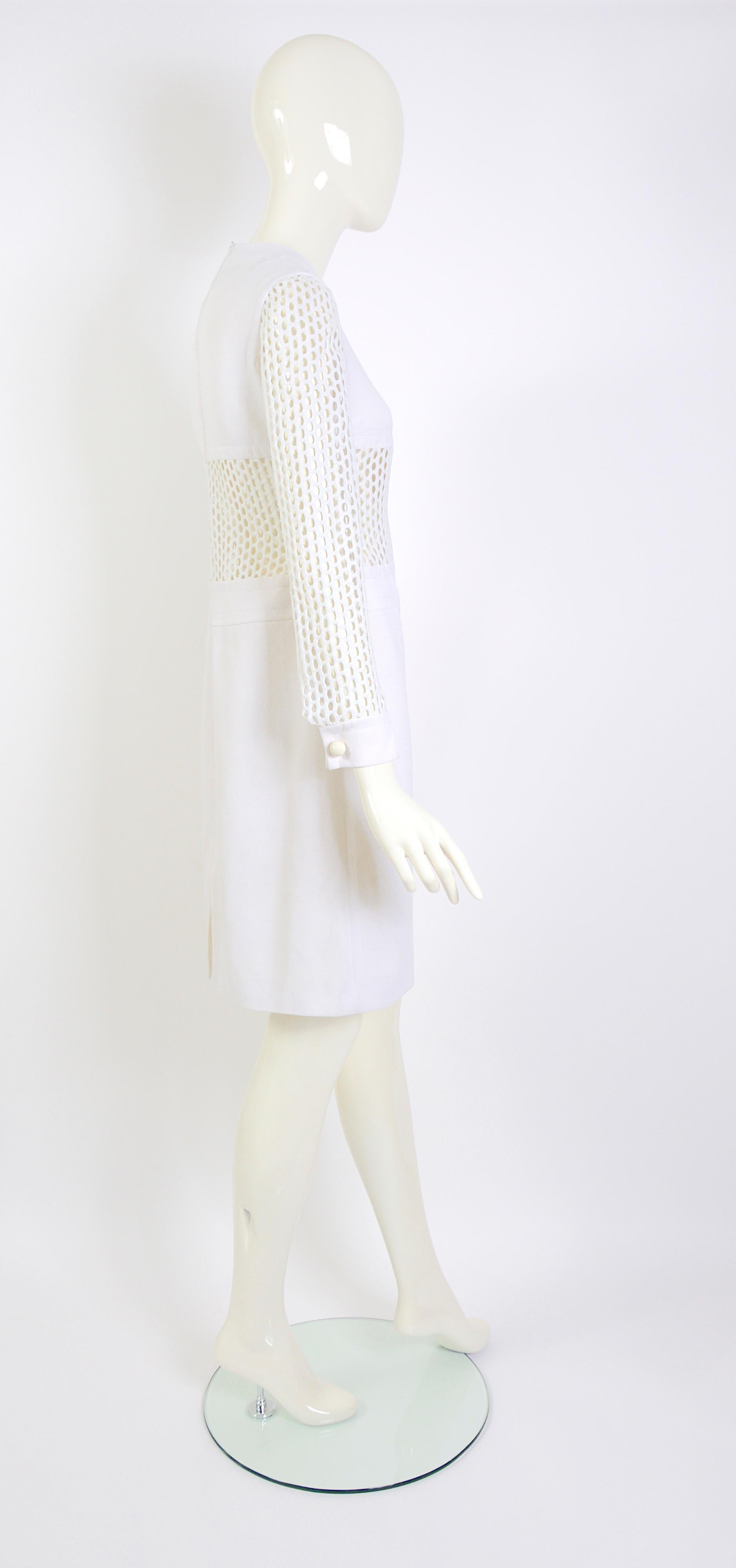 Pierre Cardin 1960s Vintage Sleeves & Midriff Transparent Mesh White Dress 5