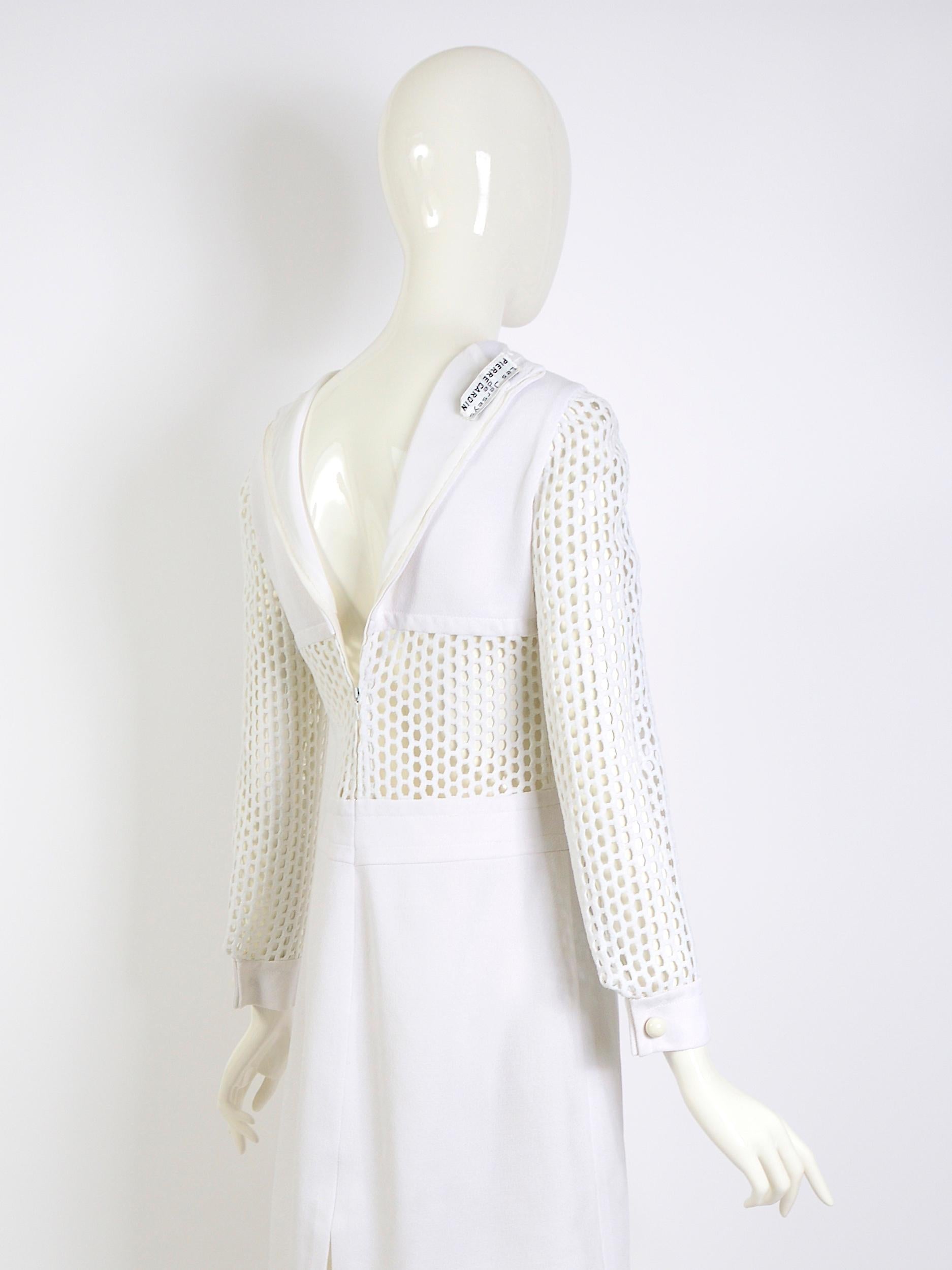 Pierre Cardin 1960s Vintage Sleeves & Midriff Transparent Mesh White Dress 9