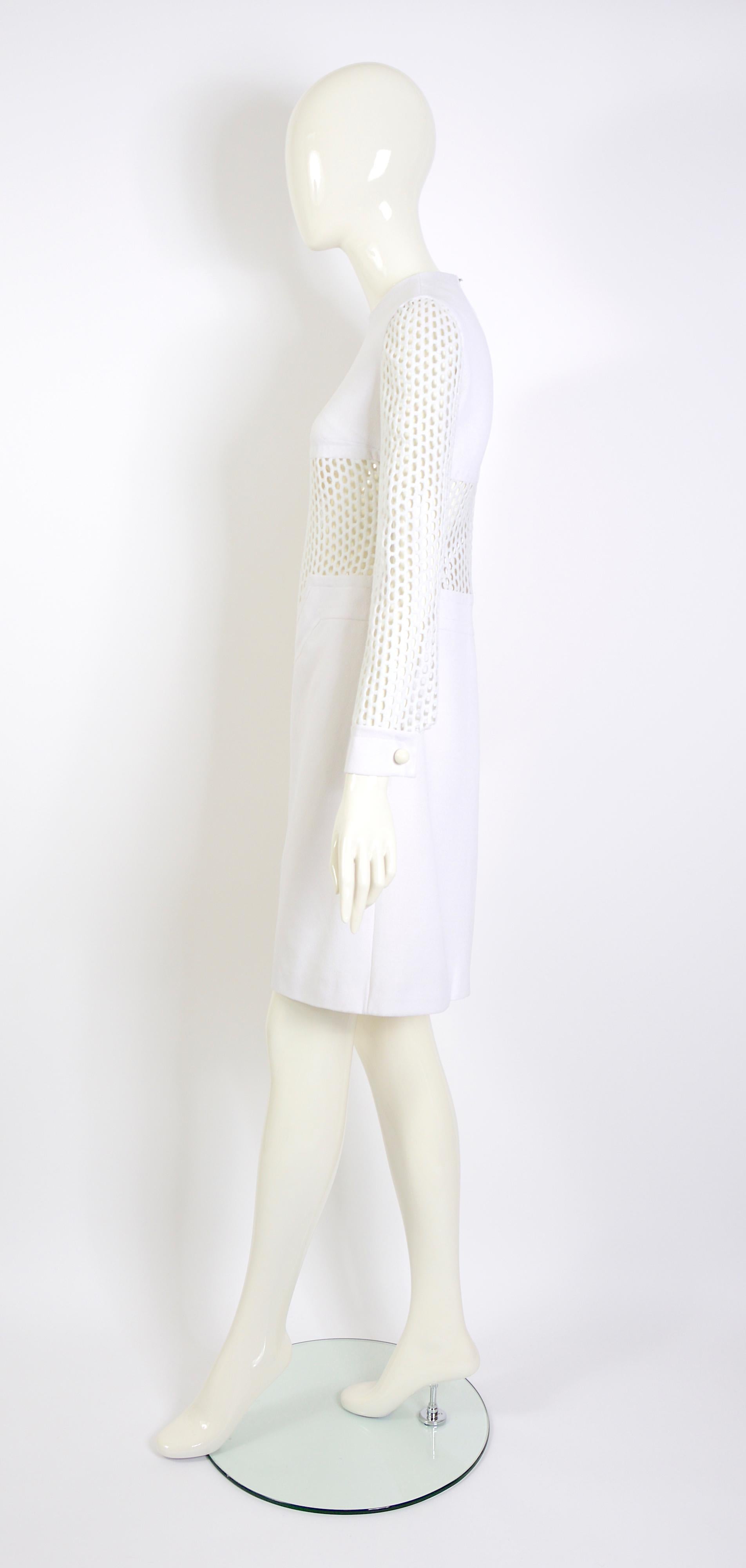Women's Pierre Cardin 1960s Vintage Sleeves & Midriff Transparent Mesh White Dress