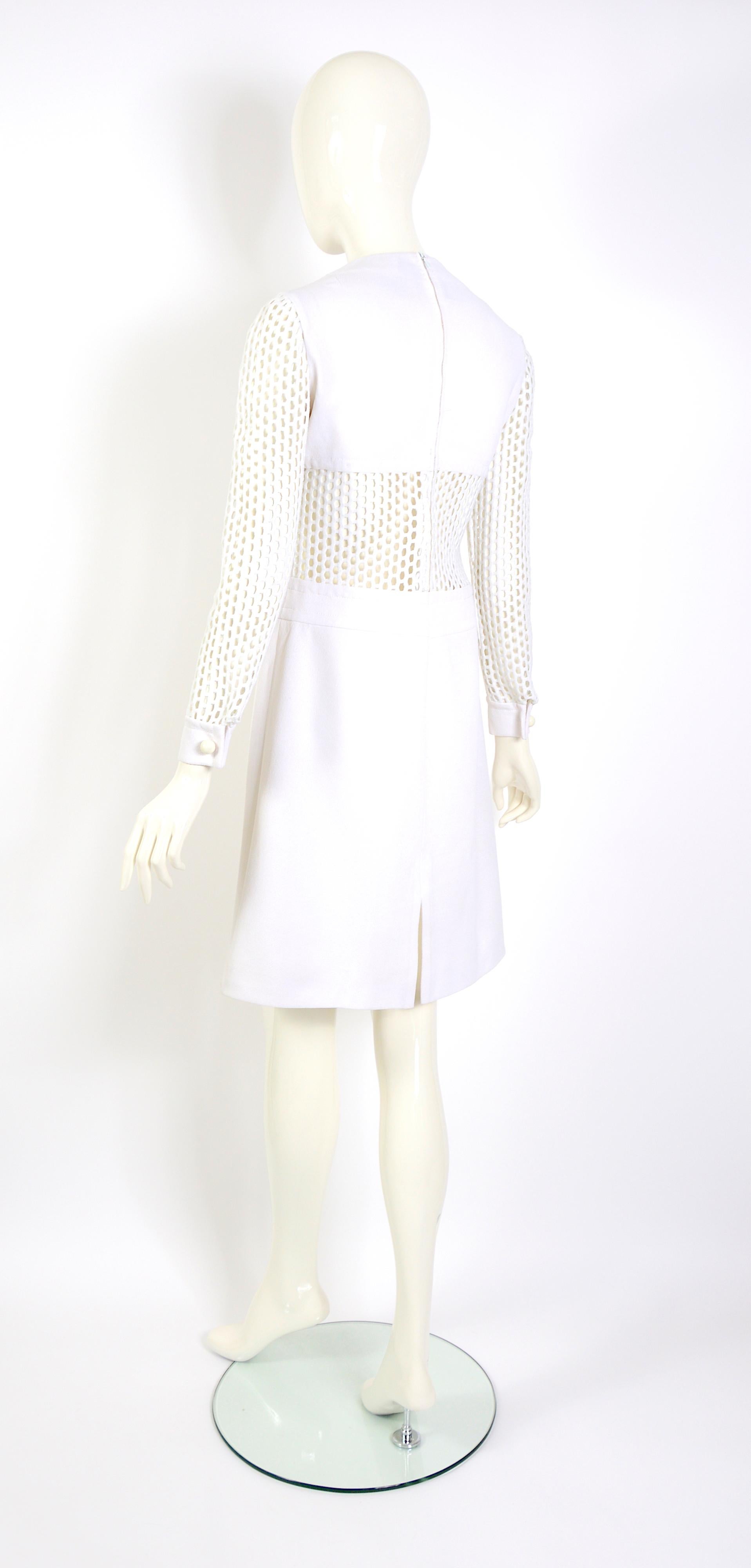 Pierre Cardin 1960s Vintage Sleeves & Midriff Transparent Mesh White Dress 2