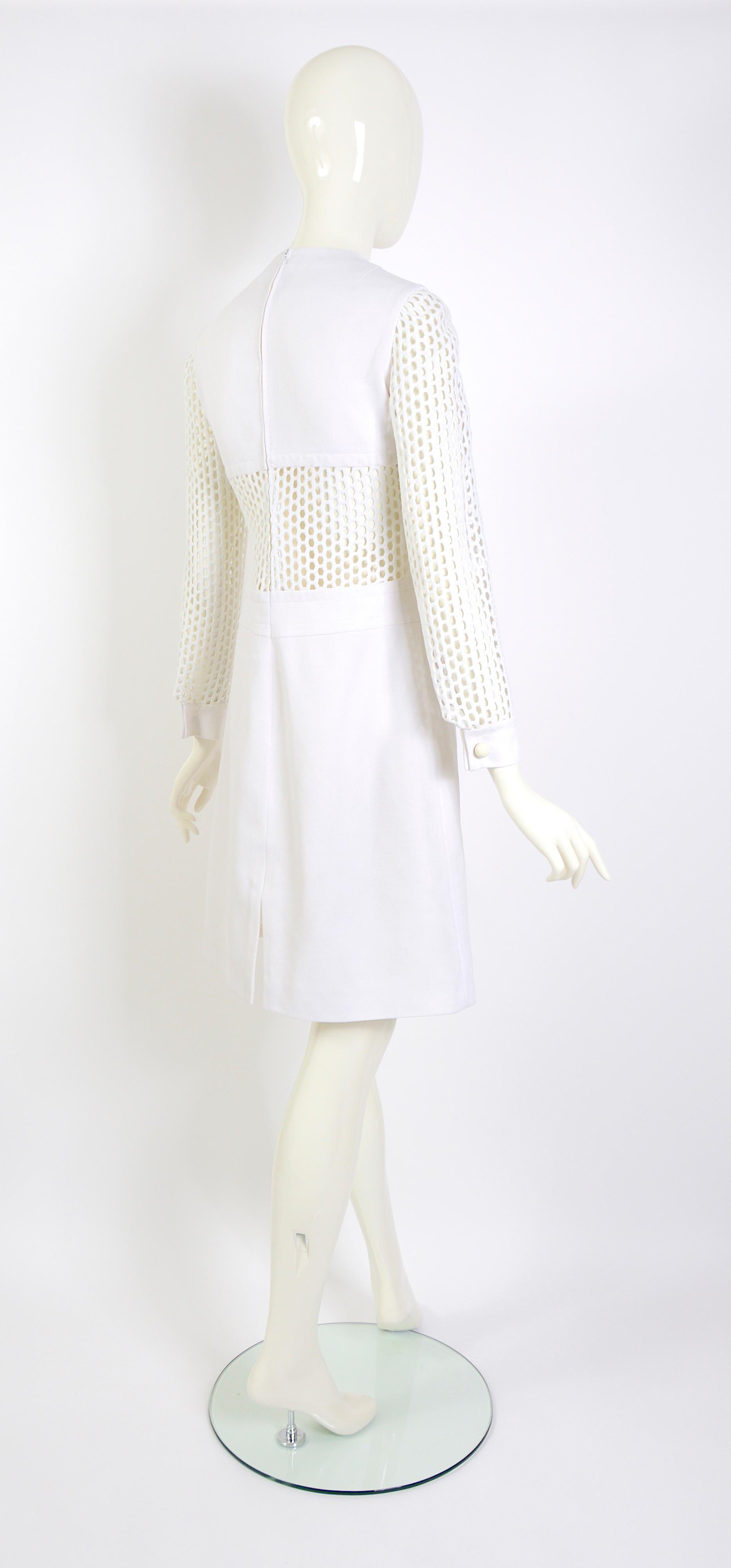 Pierre Cardin 1960s Vintage Sleeves & Midriff Transparent Mesh White Dress 4