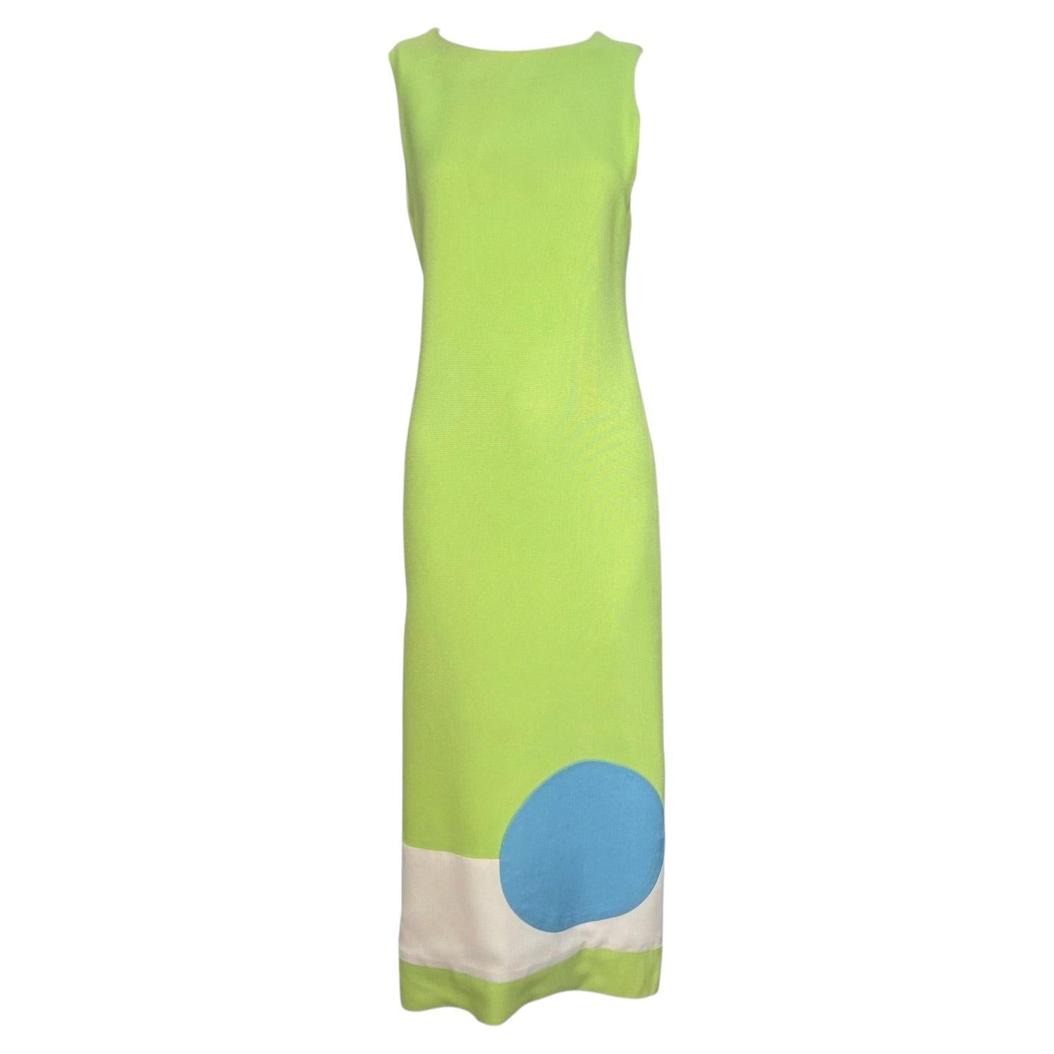 Pierre Cardin 1966 Mod Green Color Block Op Art Shift Dress
