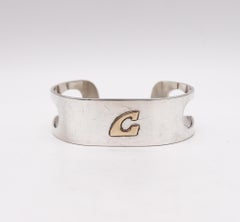 Pierre Cardin 1970 Paris Geometric Cuff Bracelet in 14kt Yellow Gold & Sterling