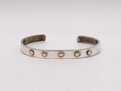 -Pierre Cardin 1970 Paris Geometric Dots Cuff Bracelet in 14 Karat Gold Silver