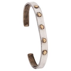 -Pierre Cardin 1970 Paris Geometric Dots Cuff Bracelet in 14 Karat Gold Silver