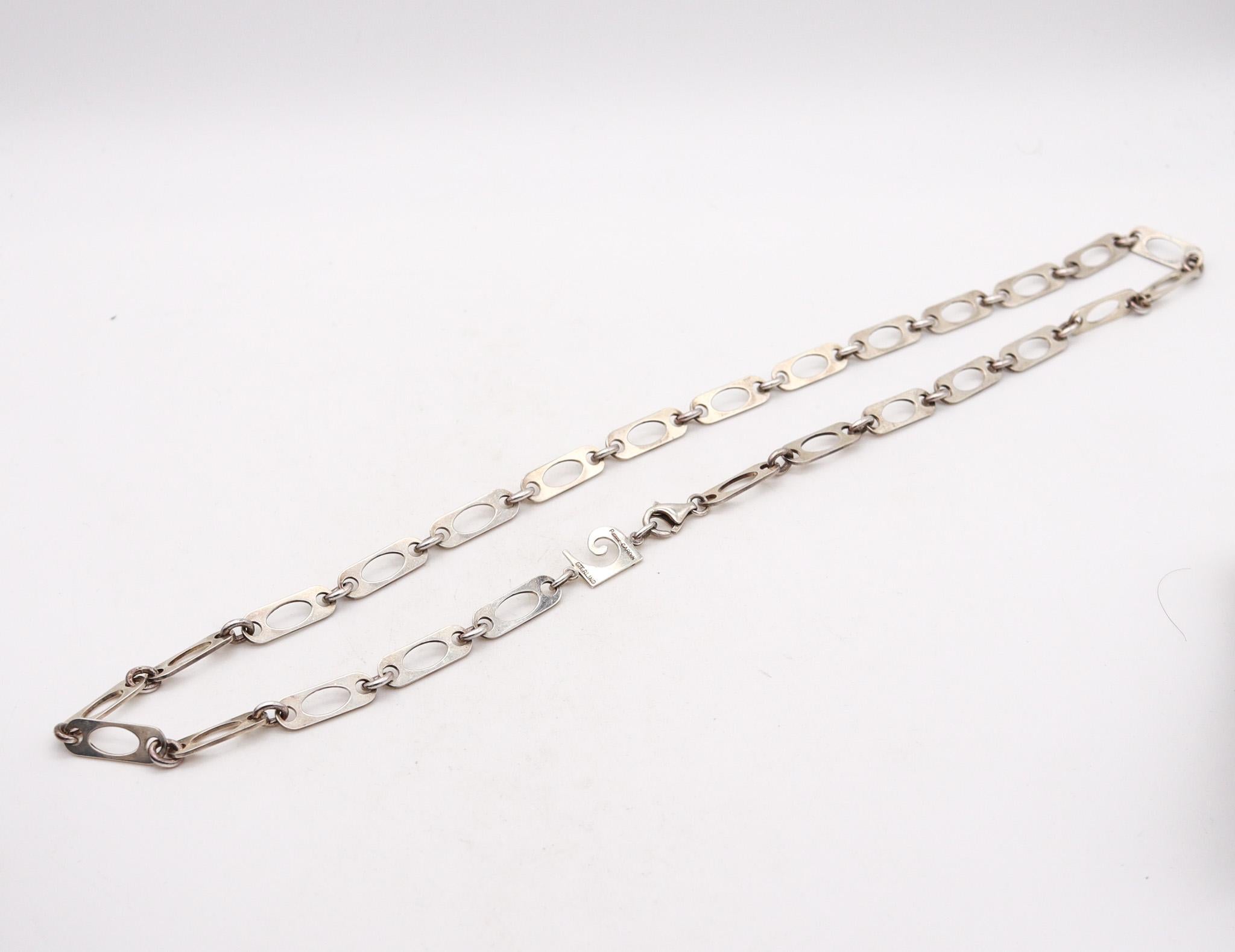 Pierre Cardin 1970 Paris Geometrische lange Halskette Kette In .925 Sterling Silber im Zustand „Hervorragend“ im Angebot in Miami, FL