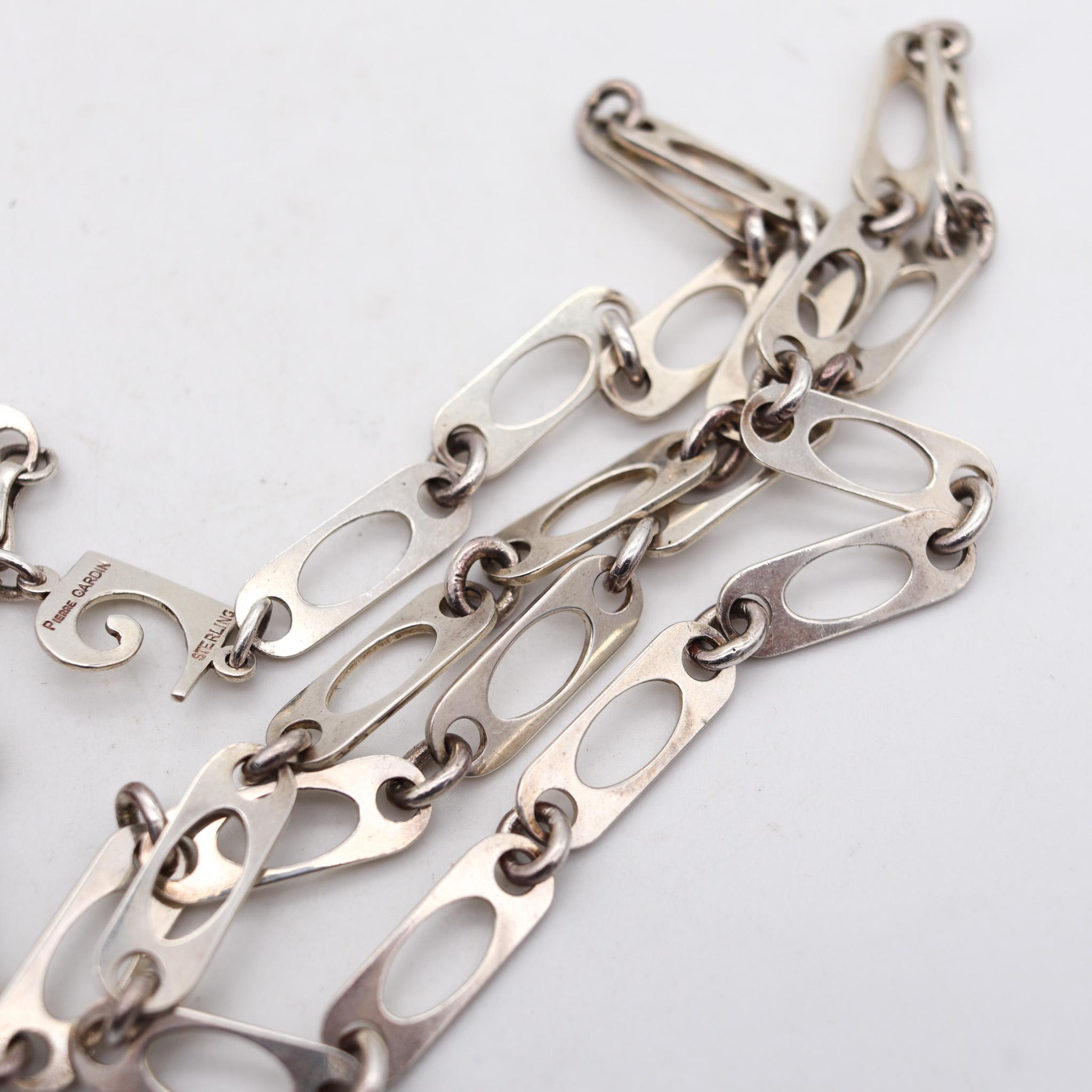 Pierre Cardin 1970 Paris Geometrische lange Halskette Kette In .925 Sterling Silber für Damen oder Herren im Angebot