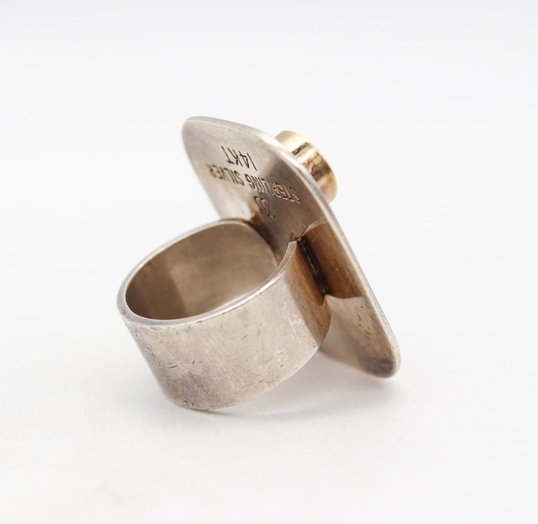 Pierre Cardin, bague géométrique Paris en or 14 carats, argent