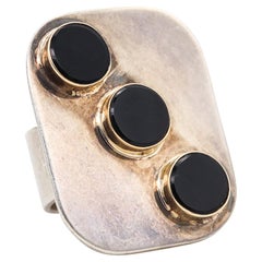 Pierre Cardin 1970 Paris Geometric Ring in 14 Kt Gold Sterling Silver and Onyx