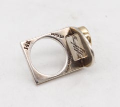 Pierre Cardin 1970 Paris Geometric Sculptural Onyx Ring 14kt Gold and Sterling