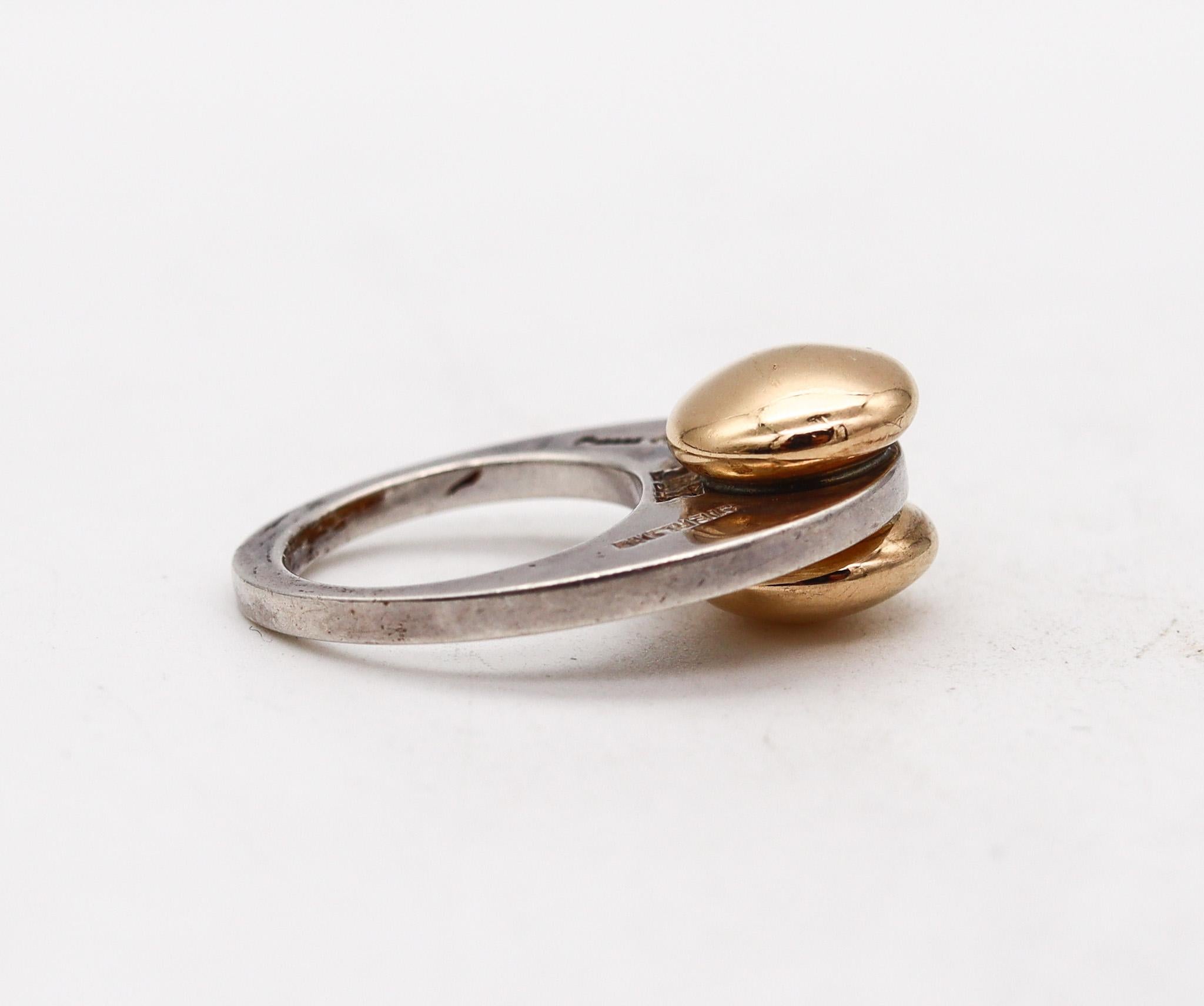 Modernist Pierre Cardin 1970 Paris Geometric Sculptural Ring in 14kt Gold and Sterling For Sale
