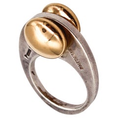 Pierre Cardin 1970 Paris Geometric Sculptural Ring in 14kt Gold and Sterling