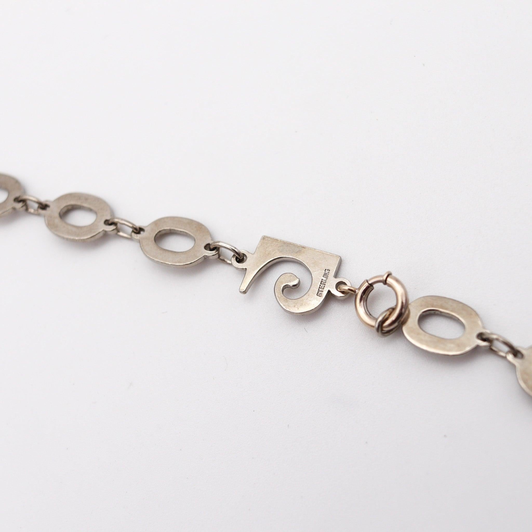 PIERRE CARDIN 1970 Paris Modernist Long Necklace Sautoir In .925 Sterling Silver For Sale 1