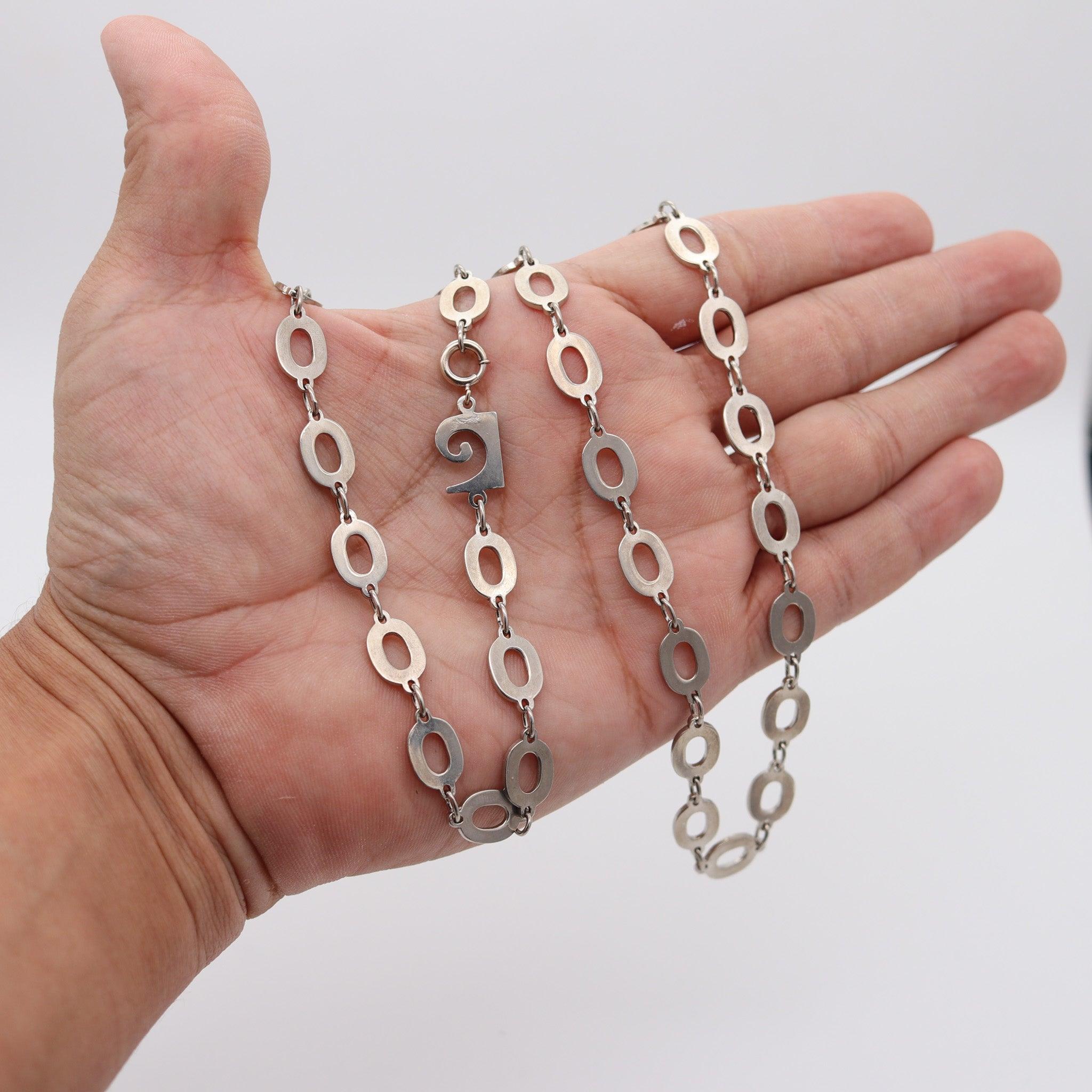 PIERRE CARDIN 1970 Paris Modernist Long Necklace Sautoir In .925 Sterling Silver For Sale 2