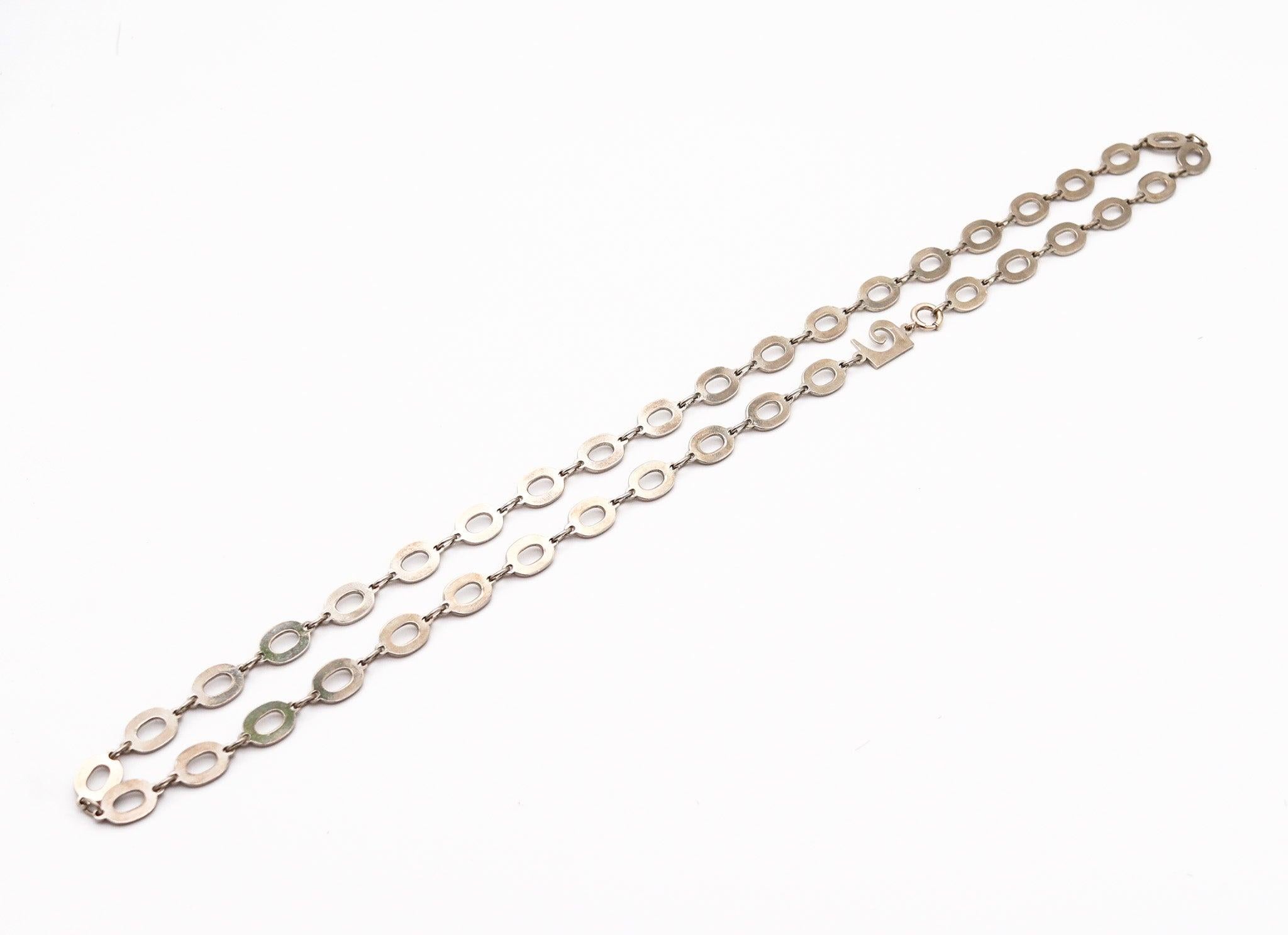 PIERRE CARDIN 1970 Paris Modernist Long Necklace Sautoir In .925 Sterling Silver For Sale 3