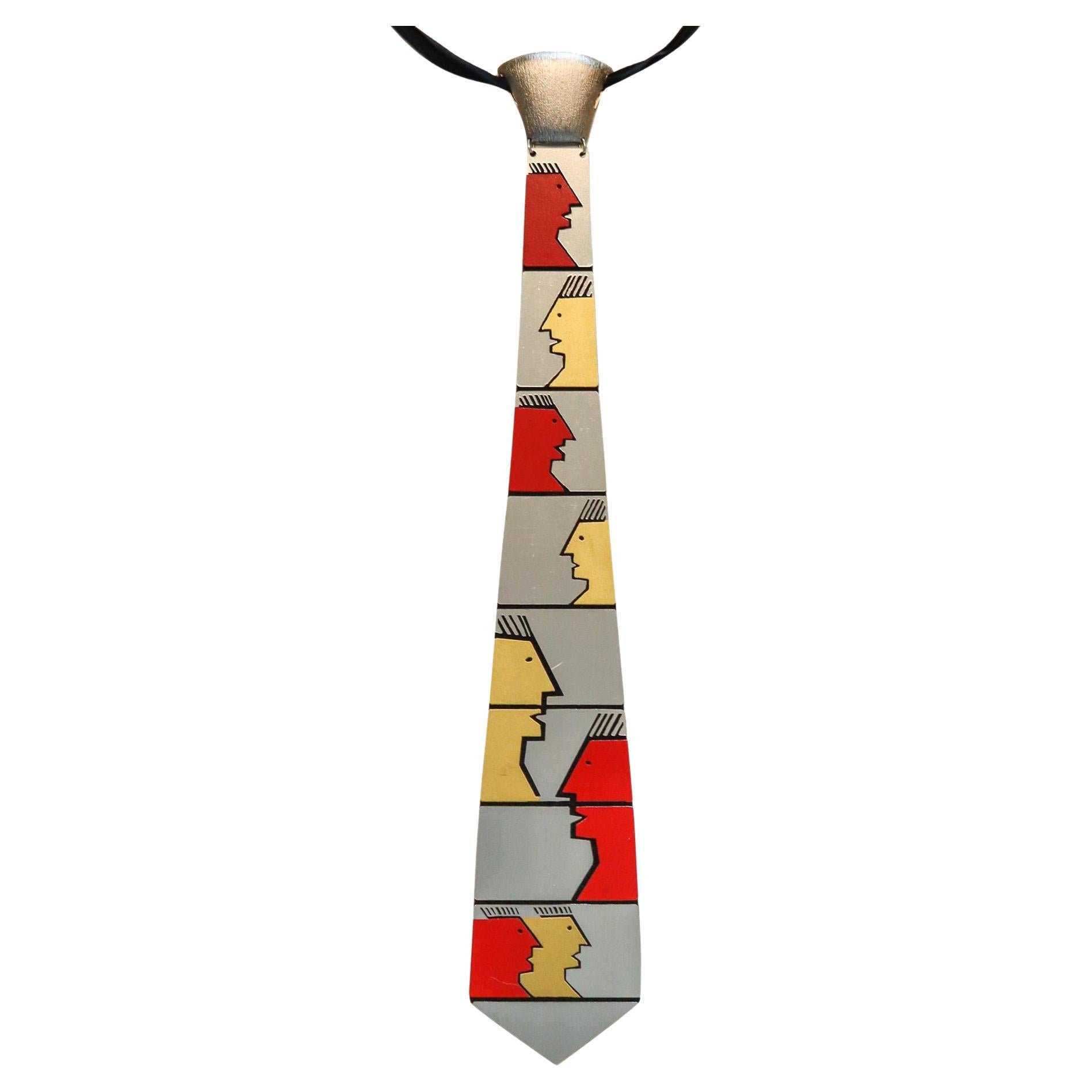 Pierre Cardin 1970 Paris Sculptural Artistic Metallic Tie in Enamel and Steel For Sale