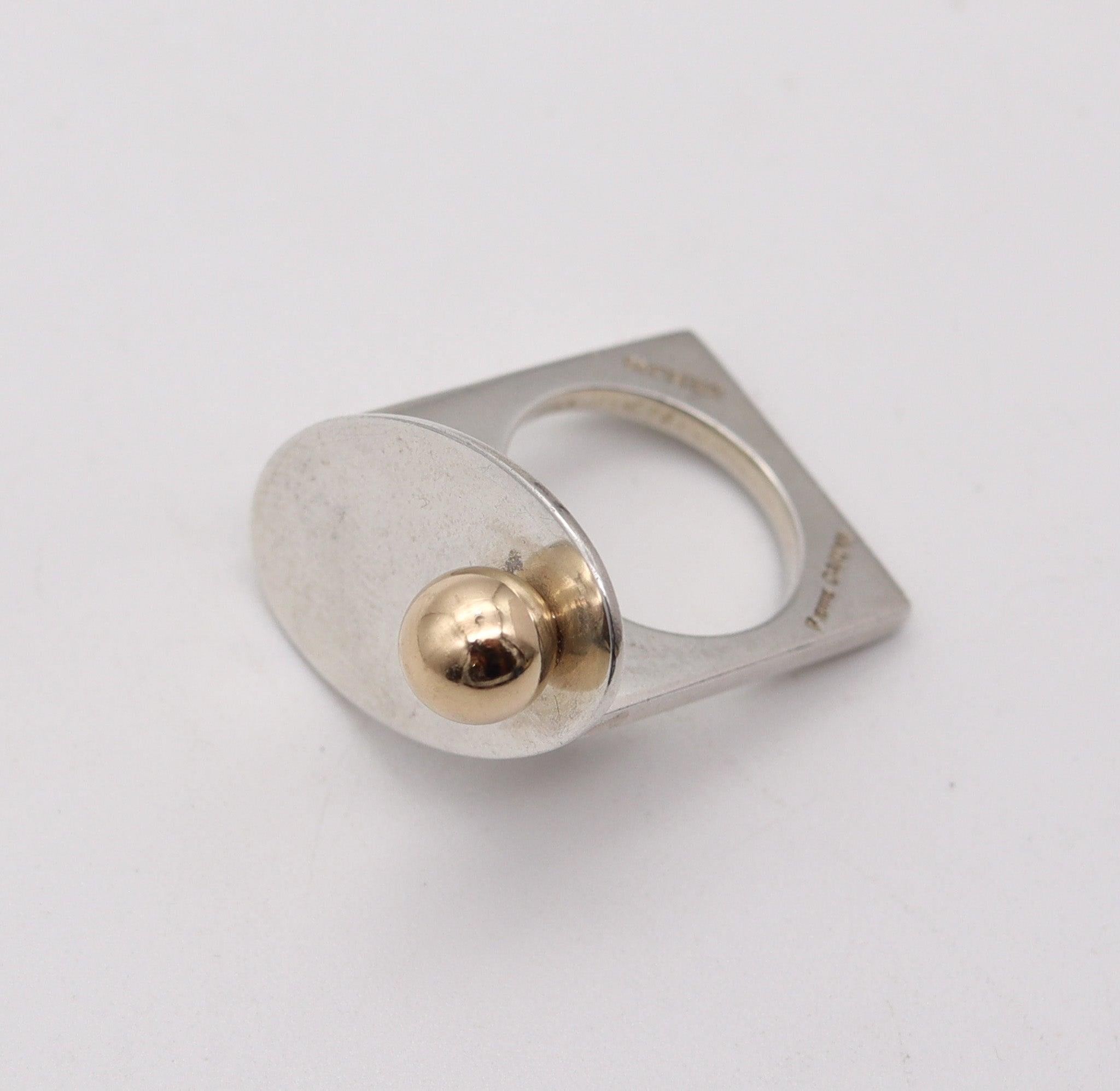 Modernist PIERRE CARDIN 1970 Paris Sculptural Geometric Ring In 14Kt Gold And Sterling For Sale
