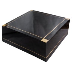 Pierre Cardin 1970 Table basse carrée en bois laqué noir et laiton France