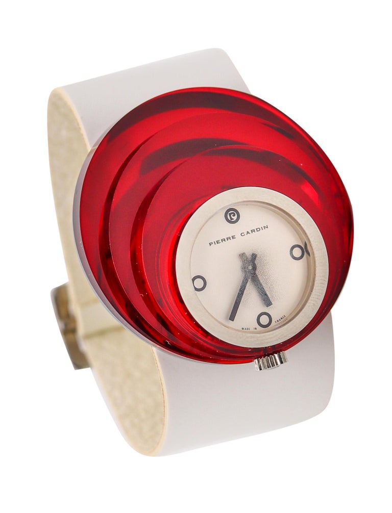Pierre Cardin PC112 wristwatch in Lucite and steel, 1971 
