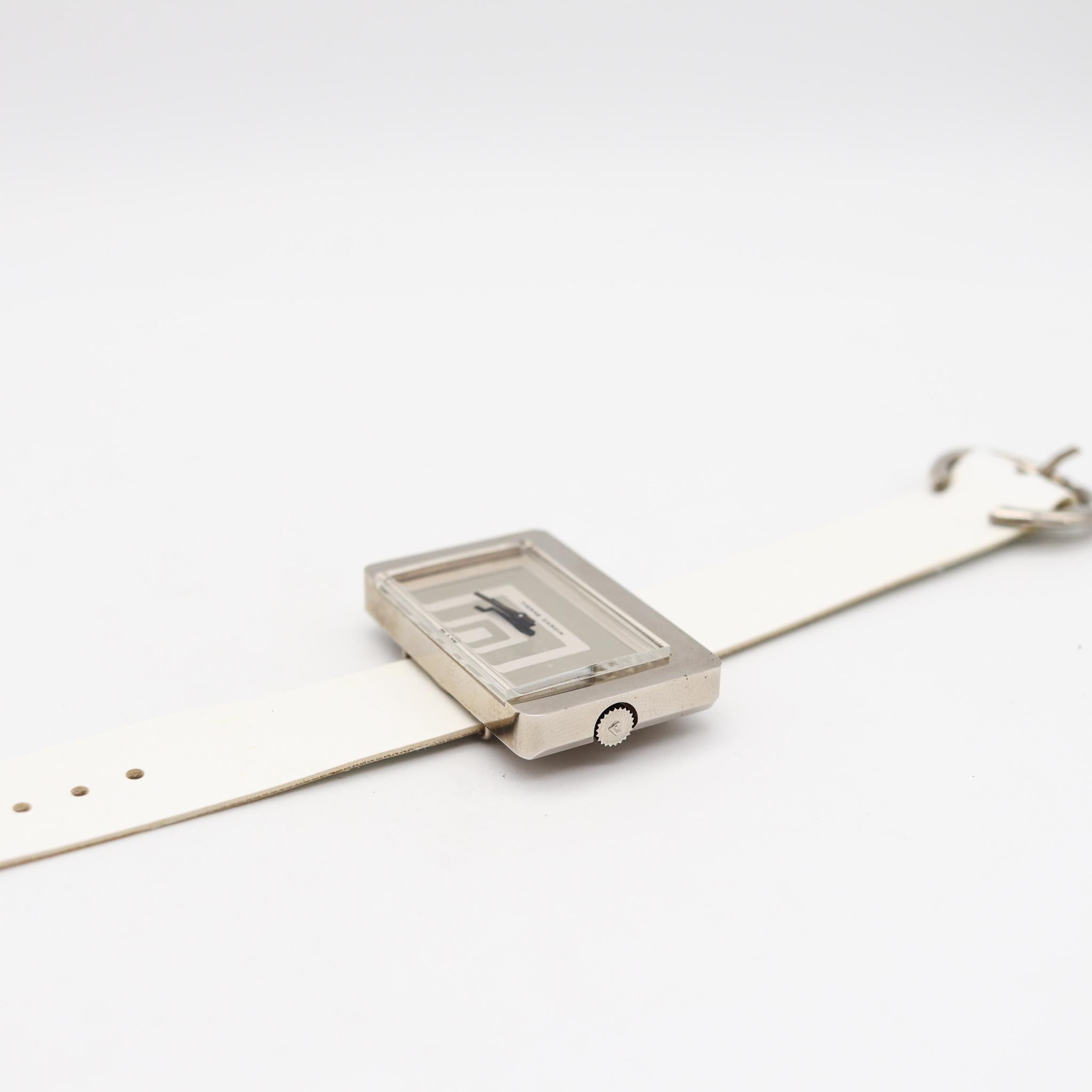 Geometrische Pierre Cardin 1971 von Jaeger LeCoultre PC116 Edelstahl-Armbanduhr  (Gemischter Schliff) im Angebot