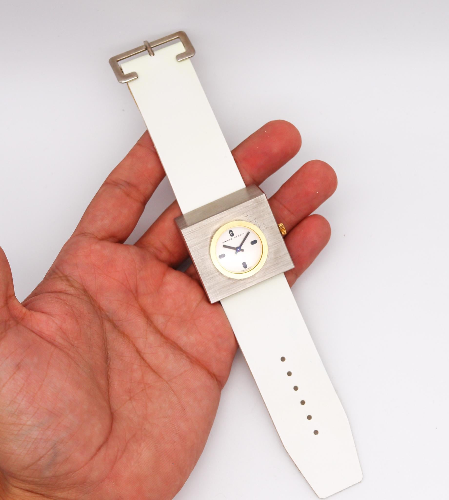 Mixed Cut Pierre Cardin 1971 by Jaeger Lecoultre Retro Wrist Watch in Stainless & Gold
