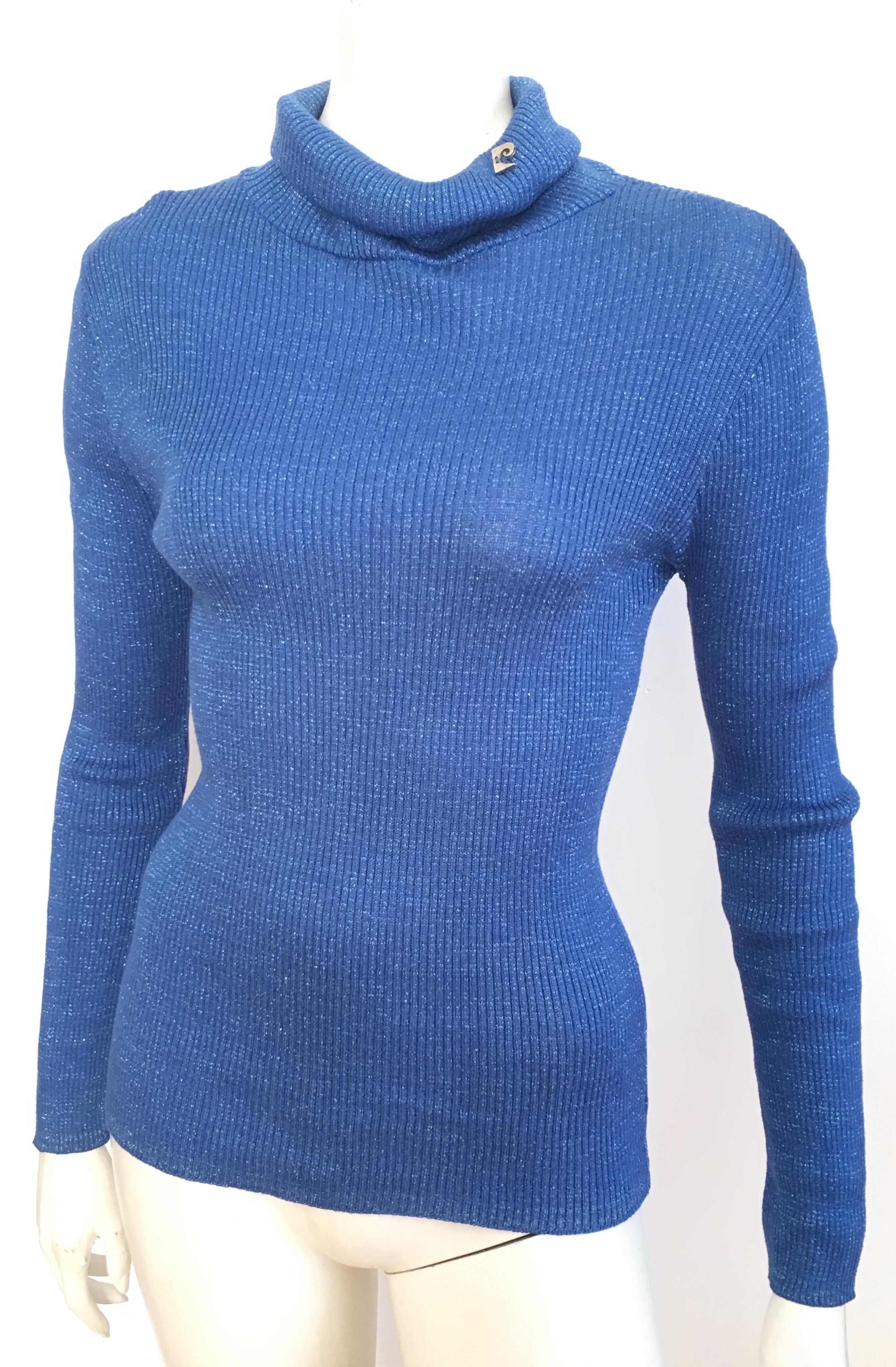 Pierre Cardin 1980s Metallic Turtle Neck Long Sleeve Pullover Size 4 / 6. For Sale 5