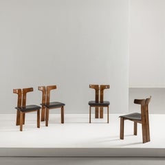 Pierre Cardin 4 Dining Chairs Chaises in Walnut and Leather France