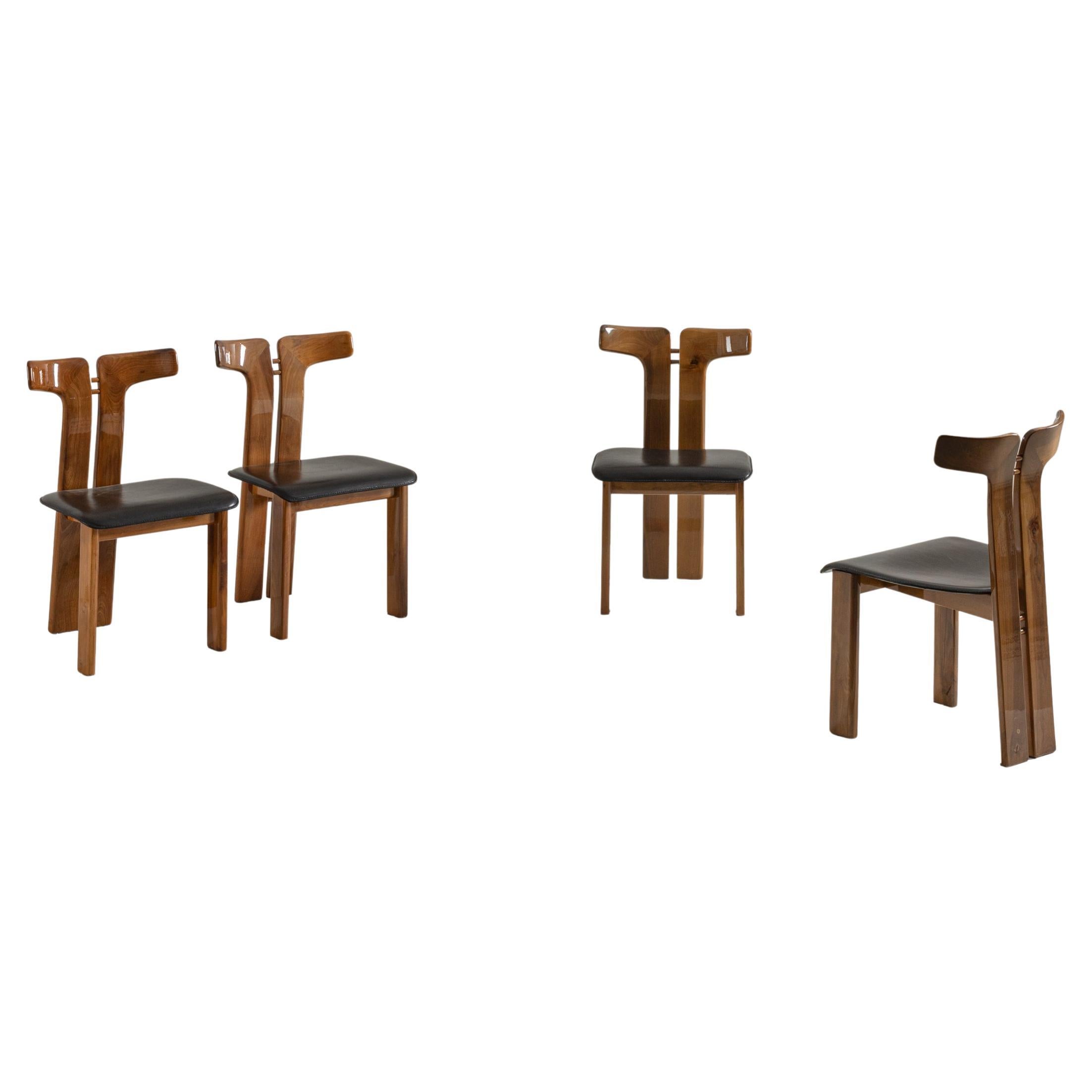 Pre-owned Pierre Cardin 4 Dining Chairs Chaises In Walnut And Leather France In Brown