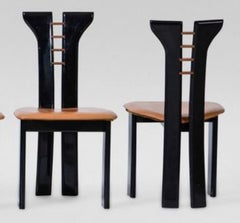 Pierre Cardin, 6 Dining Chairs in Walnut and Leather, 1970s