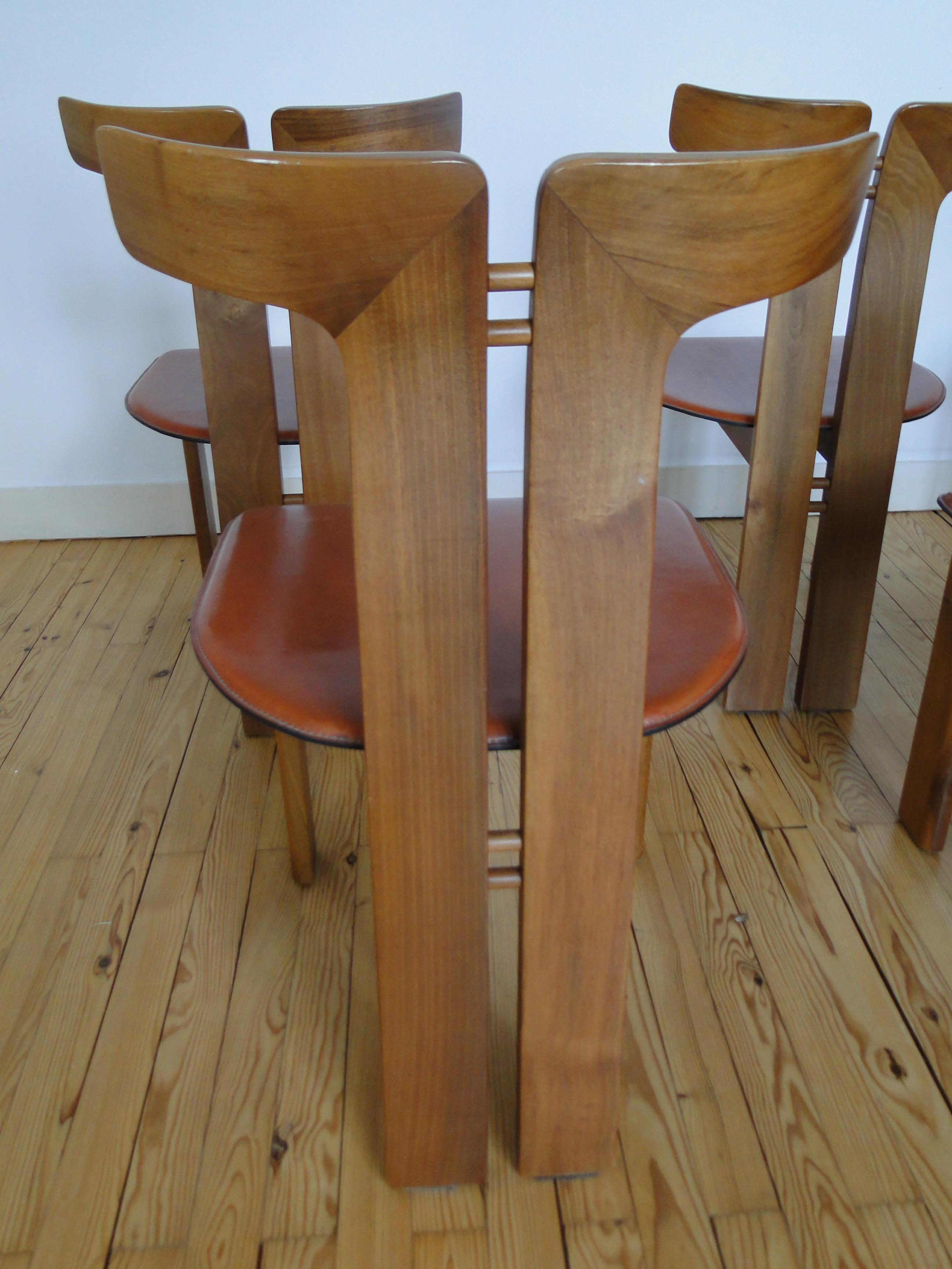 Pierre Cardin 6 Dining Chairs Chaises in Walnut and Leather  France 8