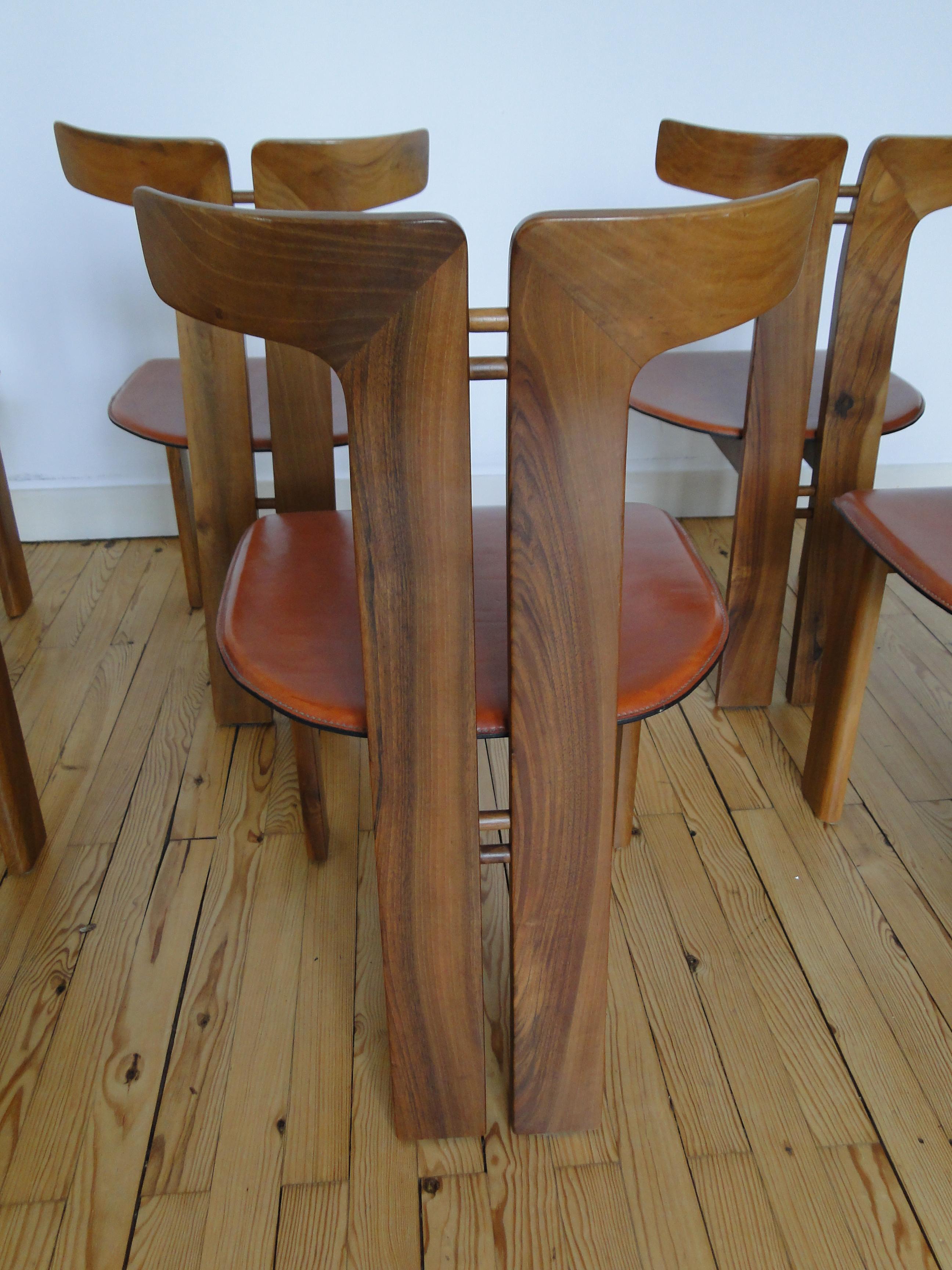 Pierre Cardin 6 Dining Chairs Chaises in Walnut and Leather  France 9