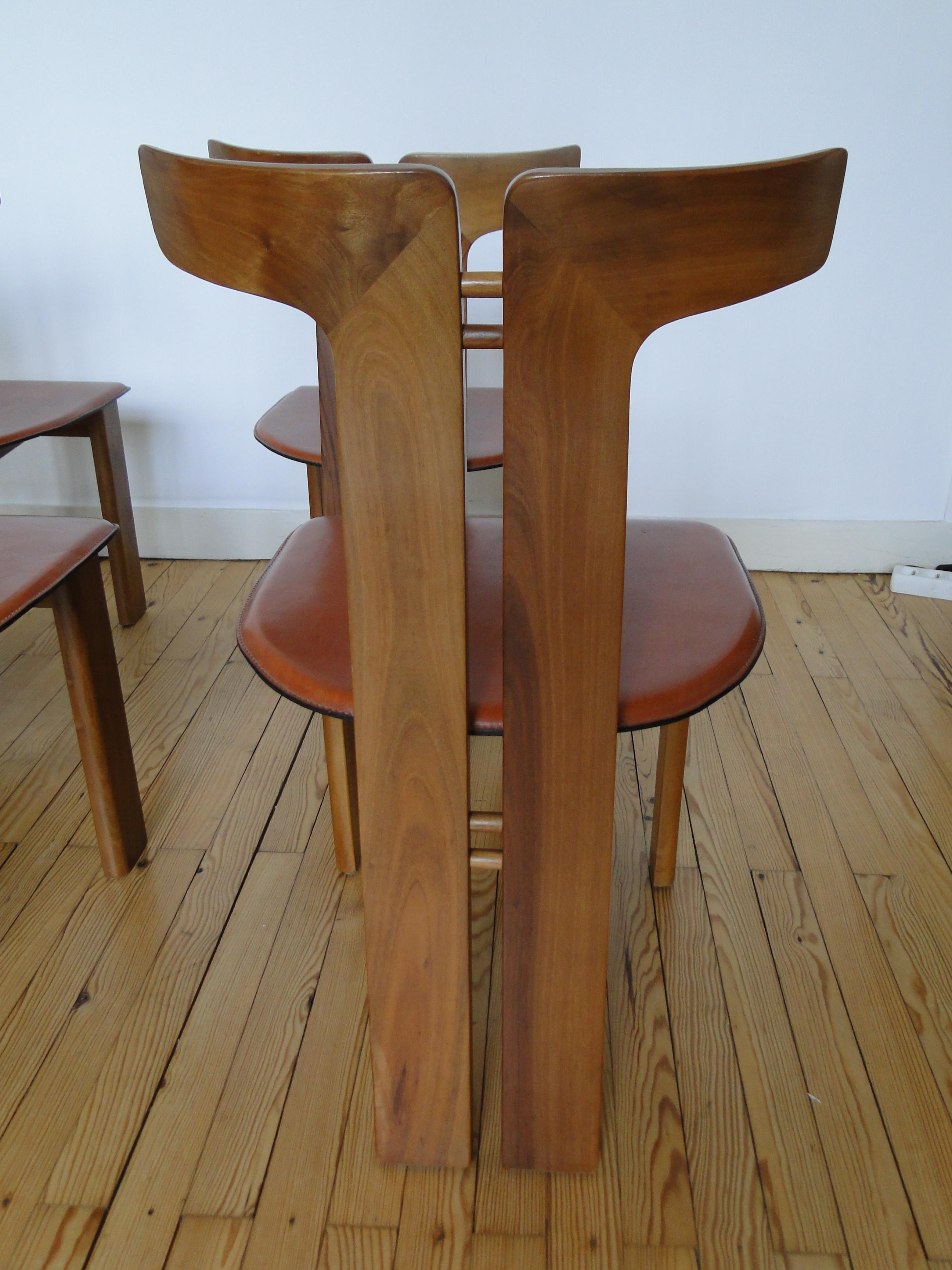 Pierre Cardin 6 Dining Chairs Chaises in Walnut and Leather  France 10