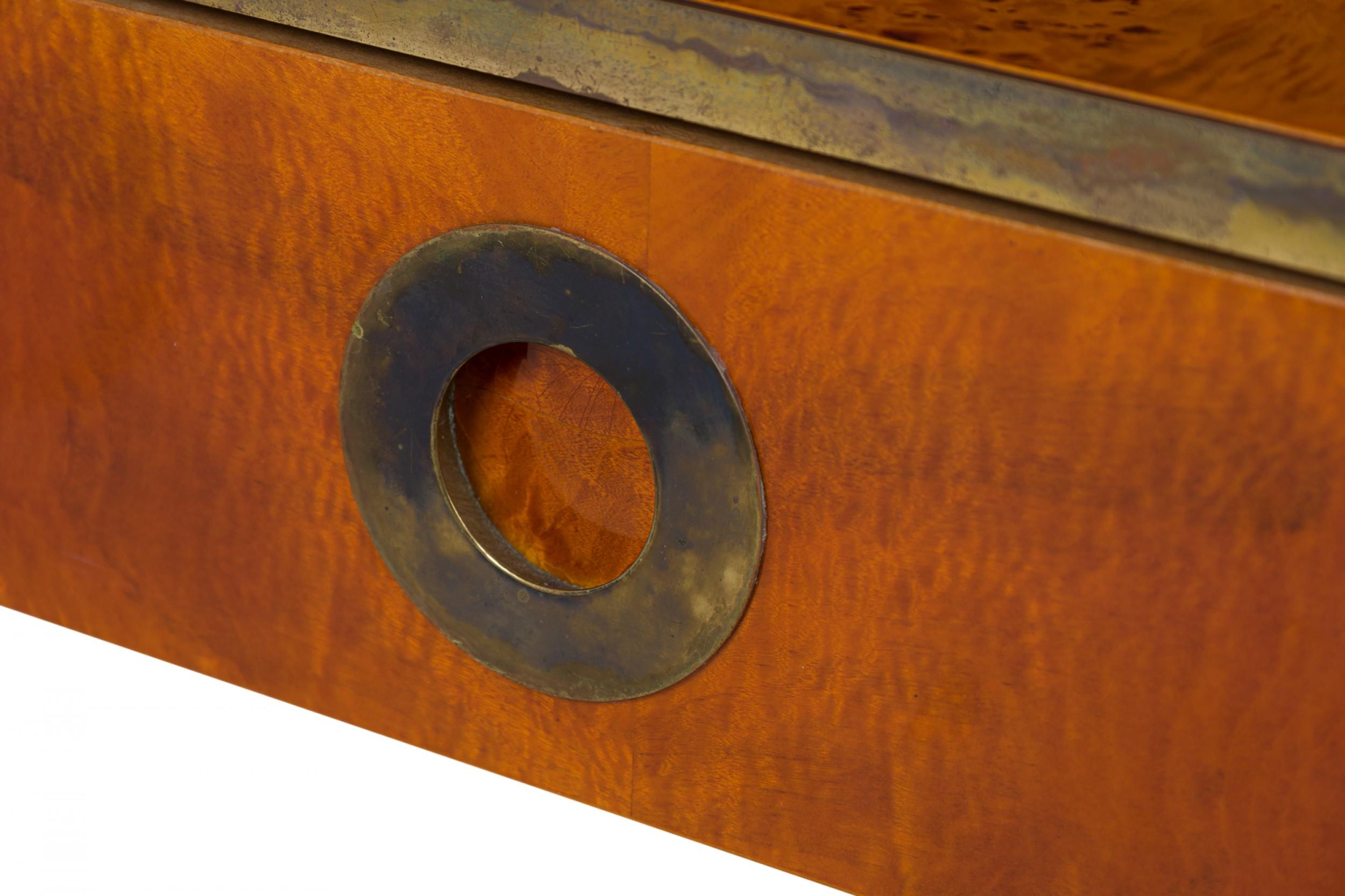 Pierre Cardin American Modern Burled Walnut, Chrome & Brass Console Table For Sale 2