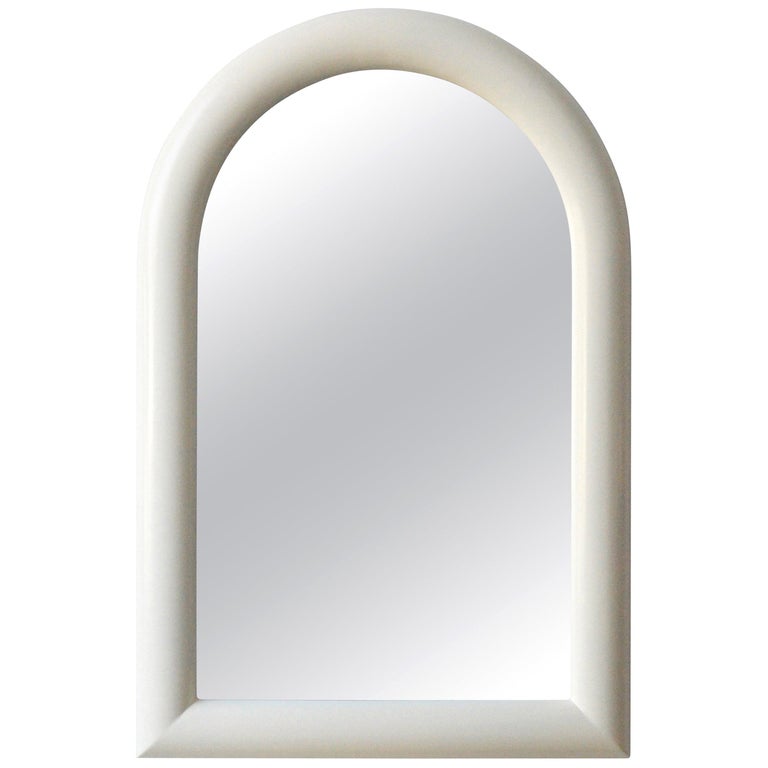 Pierre Cardin Attributed Arched Wall Mirror Newly Lacquered Wood in Off-White For Sale