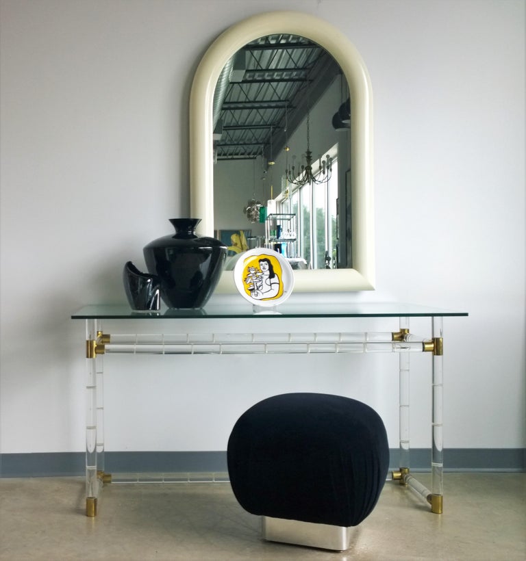 Pierre Cardin Attributed Arched Wall Mirror Newly Lacquered Wood in Off