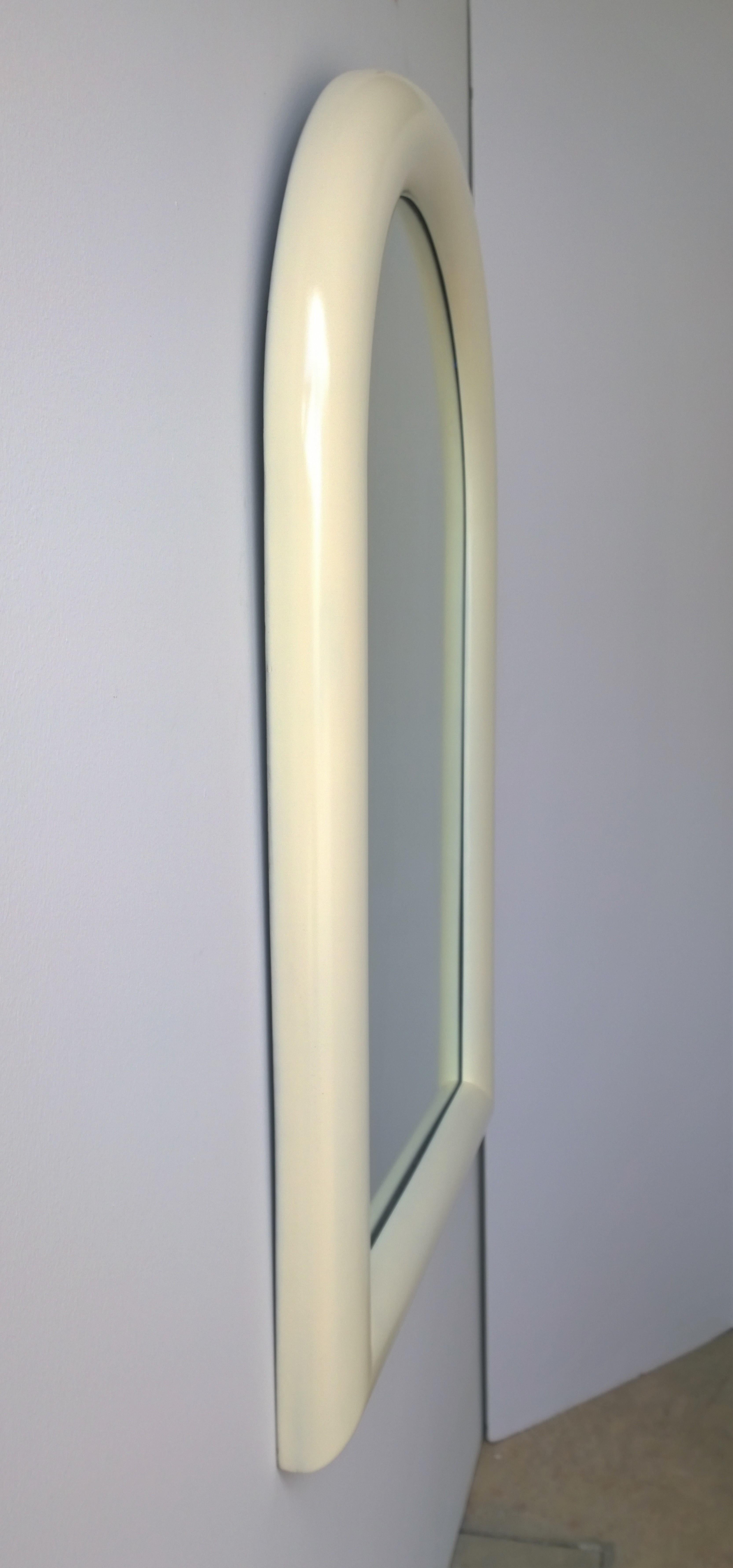 Mid-Century Modern Pierre Cardin Attributed Arched Wall Mirror Newly Lacquered Wood in Off-White For Sale