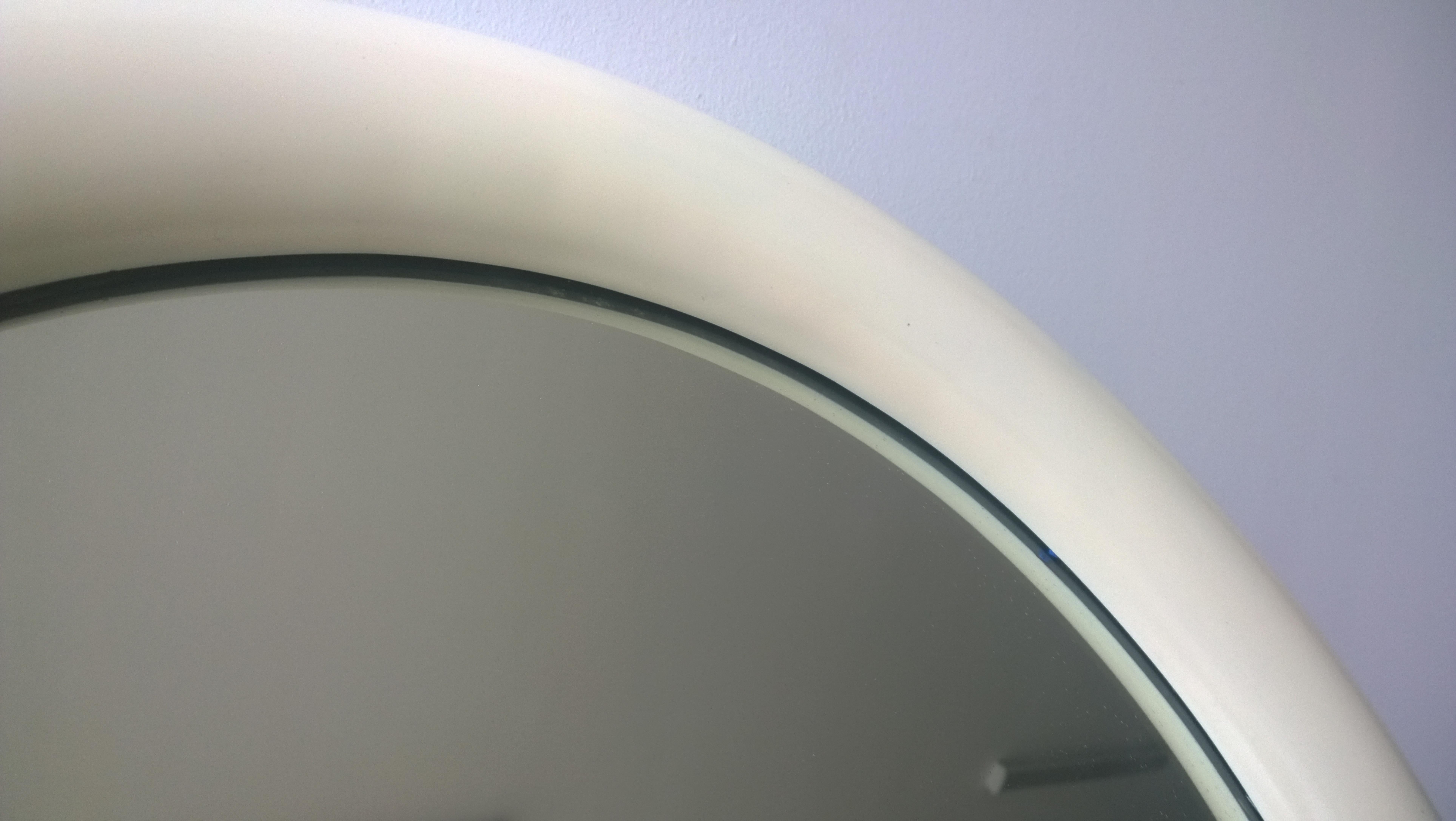 Beveled Pierre Cardin Attributed Arched Wall Mirror Newly Lacquered Wood in Off-White For Sale