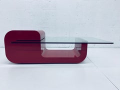 Pierre Cardin Attributed Red Laminate and Glass Coffee Table